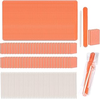 50 Set Disposable Manicure Kit,including 50pcs Mini Nail Buffer, 50pcs Nail File, 50pcs Wood Stick, 50pcs OPP Bag, Press on Nail Tool Kit for Salon Home (50pcs in orange)
