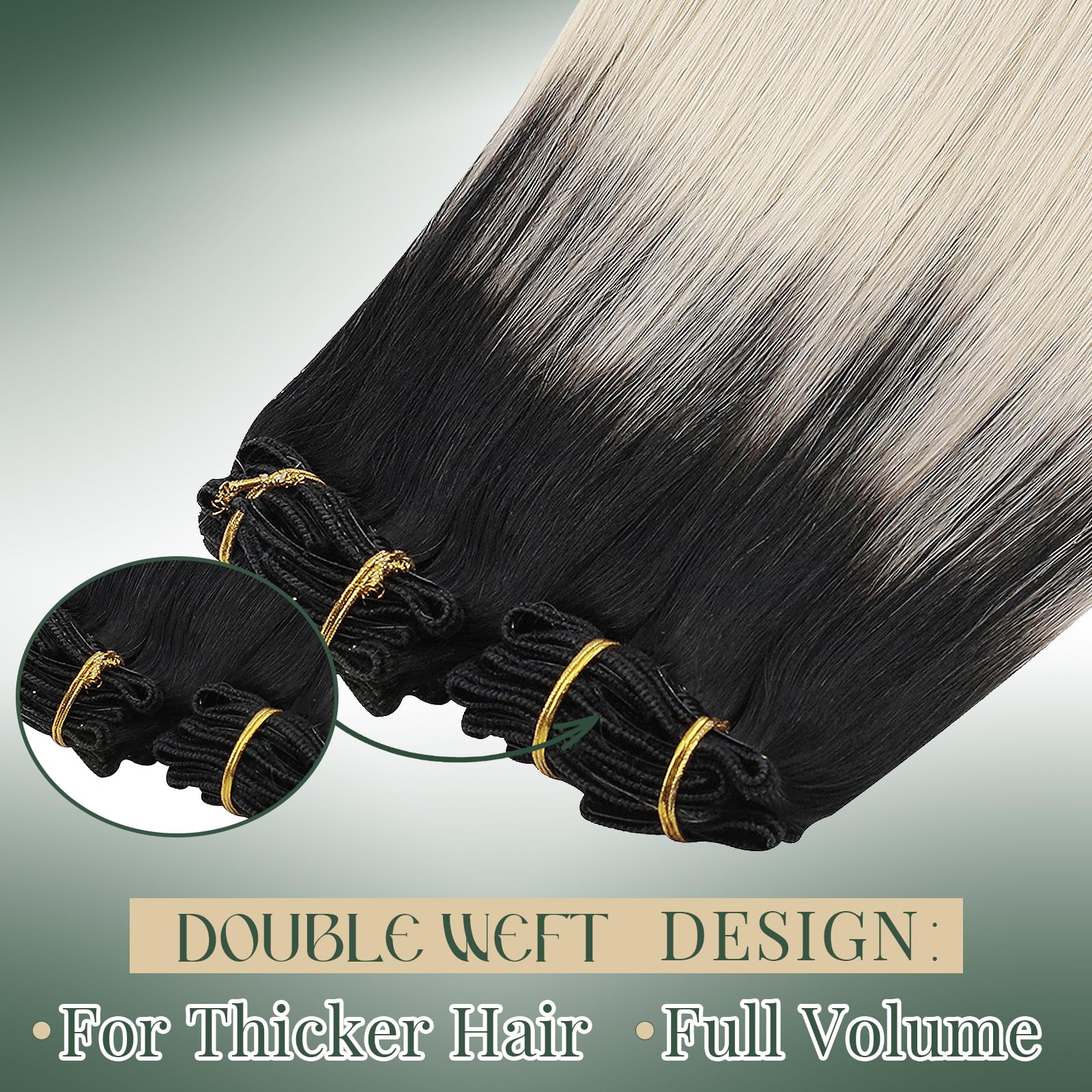 Ugeat Przedłużanie Włosów Clip in, Włosy Ludzkie, Ombre Naturalna Czerń do Blondu, 35 cm 7 sztuk 105g, Włosy Clip in Extensions Platynowy Blond, Remy Naturalne Proste