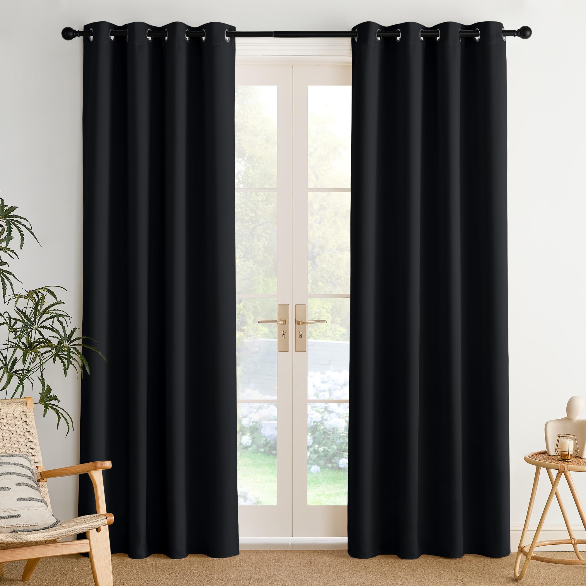 NICETOWN Black Blackout Curtains for Bedroom 84 inches Long 2 Panels, Thermal Grommet Curtains for Living Room, Noise Reducing Privacy Window Treatment Shades for Nursery, Laundry Patio, W52