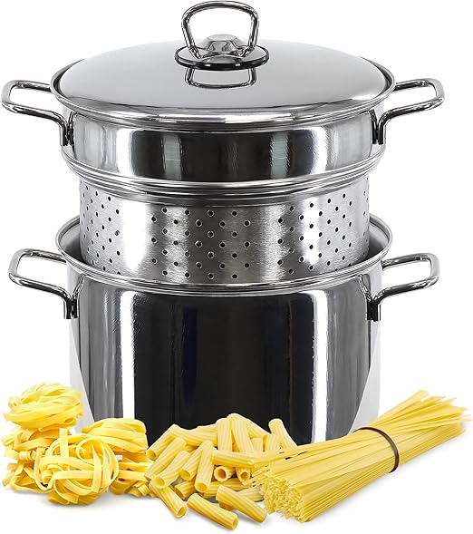 22 cm Stainless Steel Spaghetti Pasta Pot Pan Strainer Set Stockpot Induction Base Amazon.co