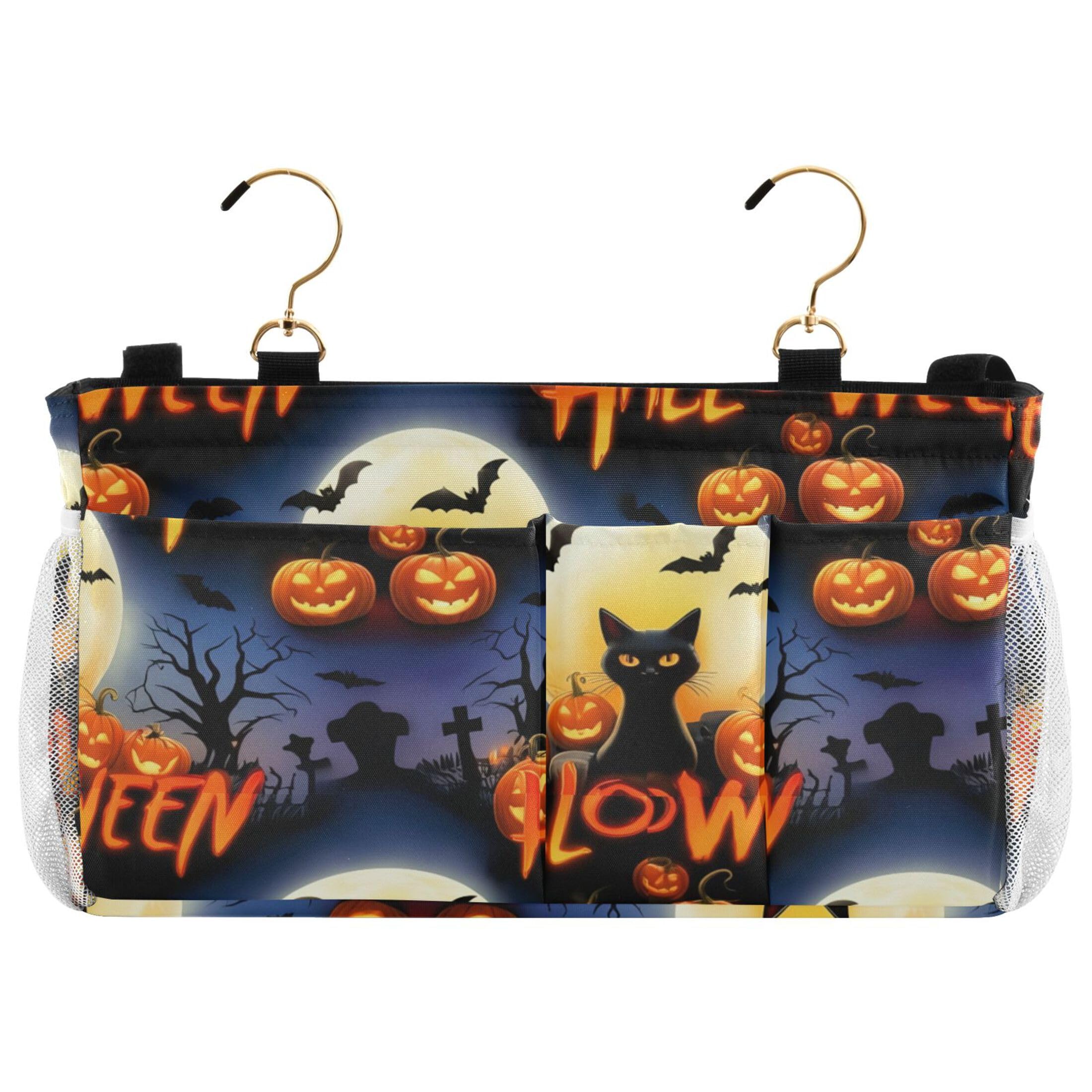 Burbuja Spooky Halloween Scene Bedside Caddy Hanging Storage Organizer with 2 Straps and Hooks for Home College Dorm Bunk Bed Hospital Bed Crib