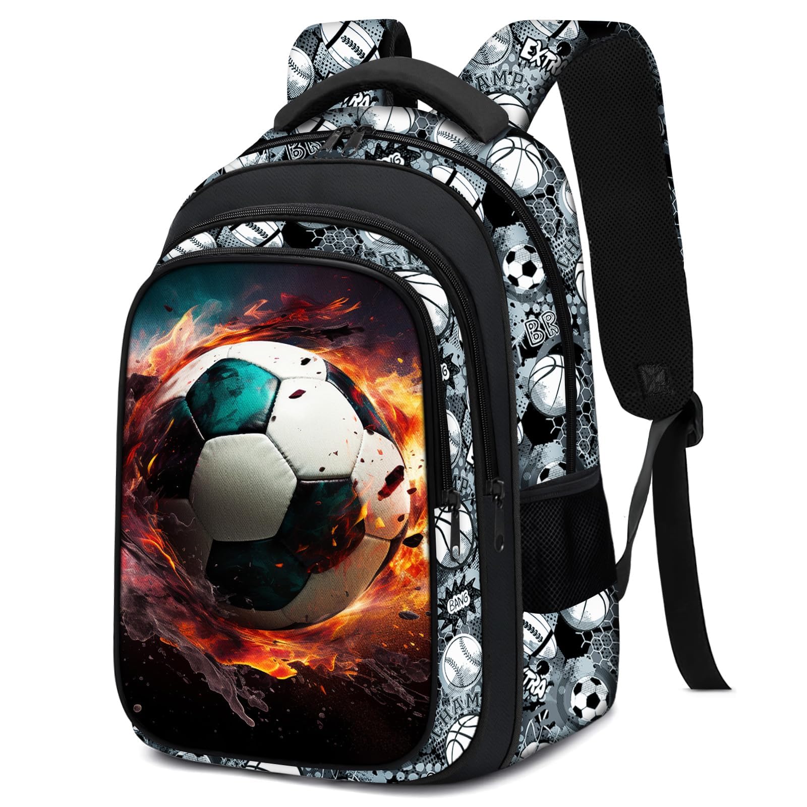 Fitvc School Backpack for Boys - Soccer Boys Backpack for Kids Children Teens Elementary Middle School - 17″ Sport Bookbag Travel Back Pack for Age 6-