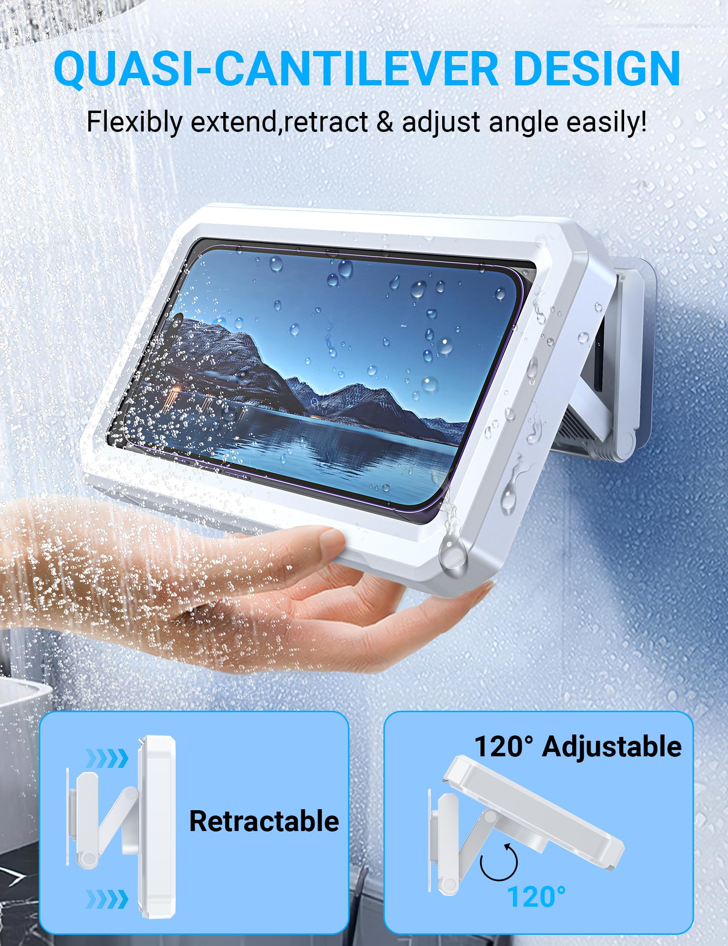 Coolpow Supporto per Telefono da Doccia Impermeabile Custodia Porta Telefono Doccia【480°Regolabile】 Porta Phone Bagno da Muro con Design Anti-appannamento per Cellulari da 4 a 7 Pollici Kit