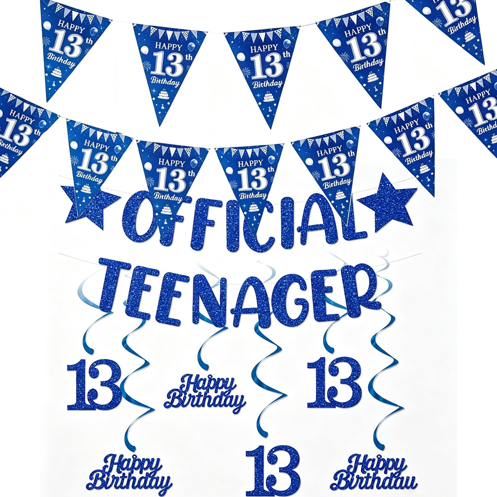 2 Pcs 13th Birthday Decorations Boy, 13th Birthday Banner