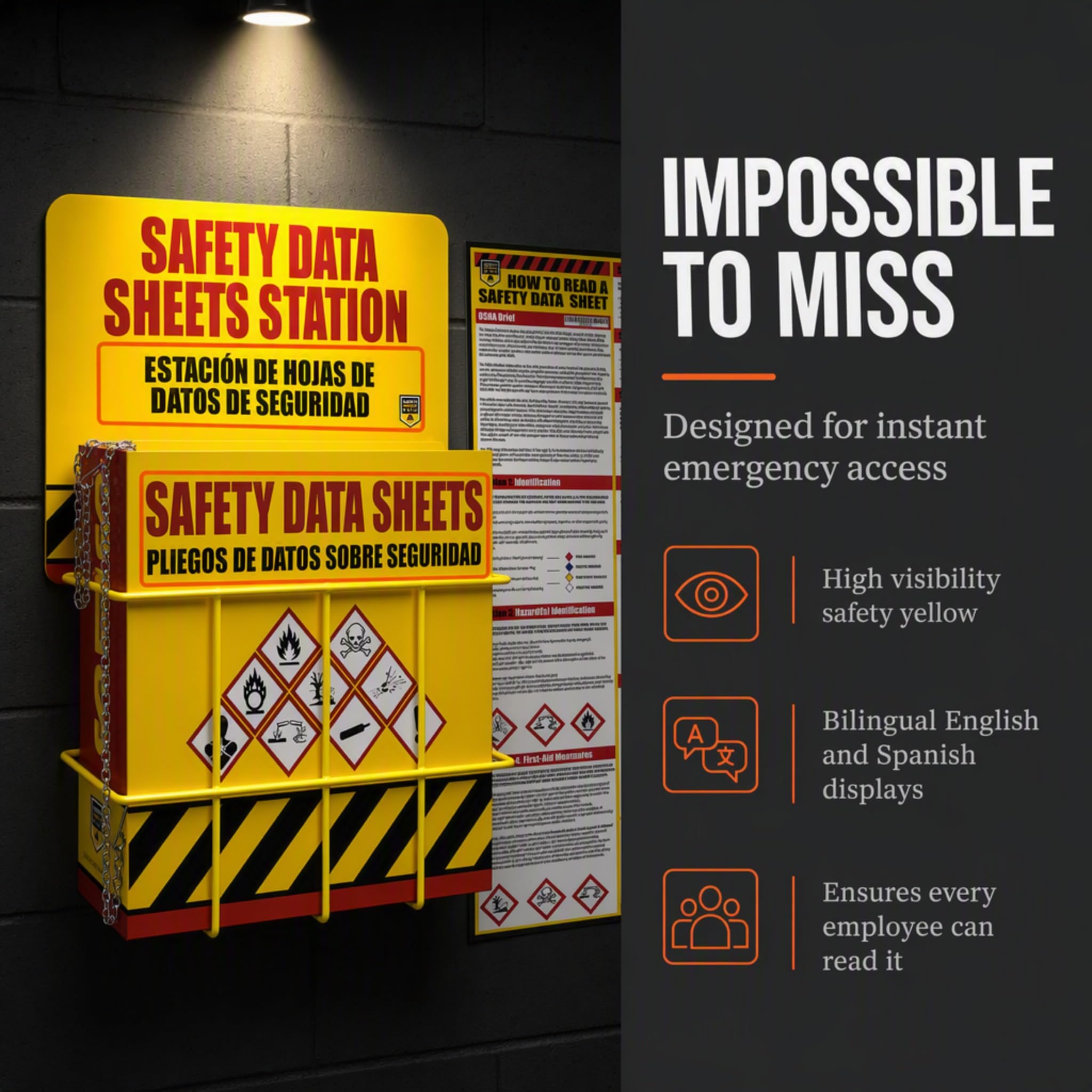 SDS Display Rack with Heavy Duty 3 Inch Ring Binder Wire Rack Station Sign Chain Mounting Hardware and Poster | MSDS Safety Data Sheet Complete Kit Holds 600 Sheets Wire Rack Display Sign Cha product thumbnail 8