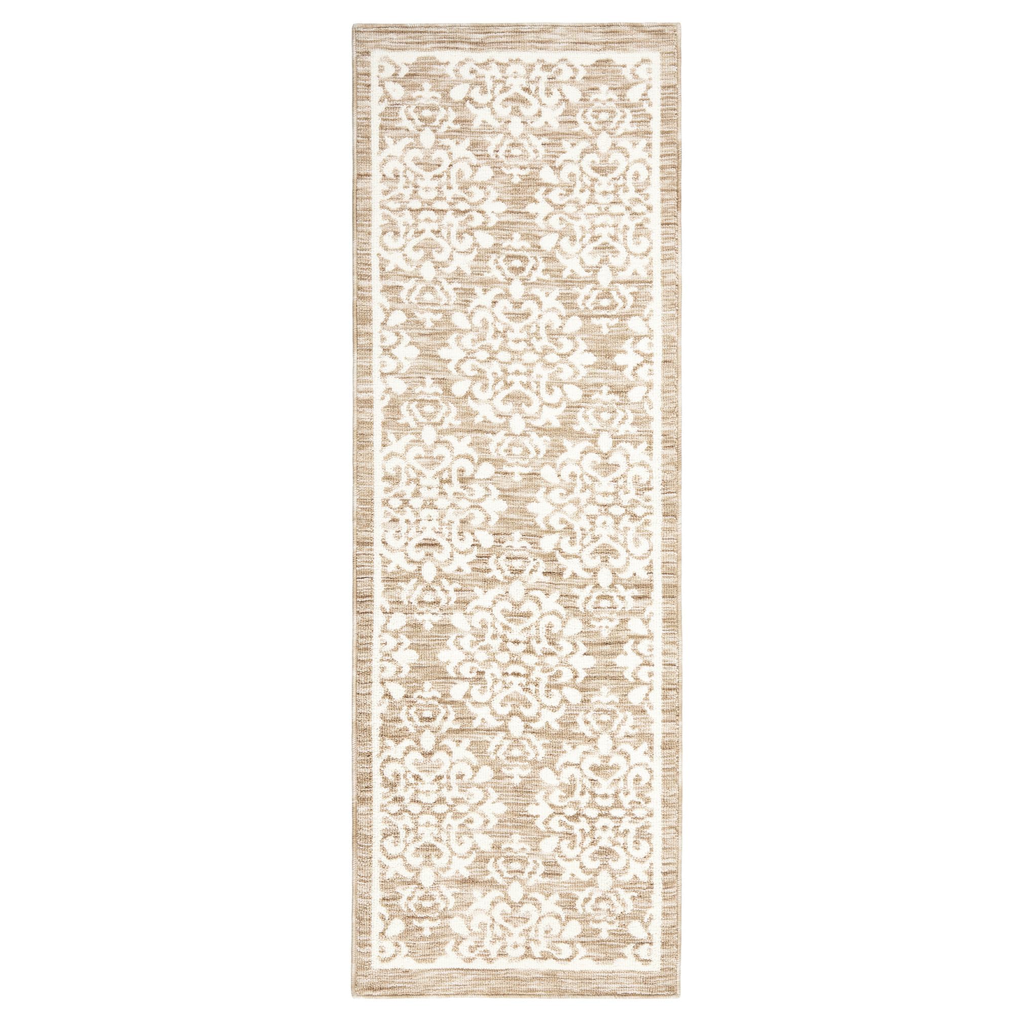 TOWN & COUNTRY EVERYDAY Walker Damask Medallion Everwash™ Washable Multi-Use Decorative Rug, Tufted Kitchen Runner Rug, Low-Profile Door Mat, Bath Rug with Non-Slip Backing, Beige, 24