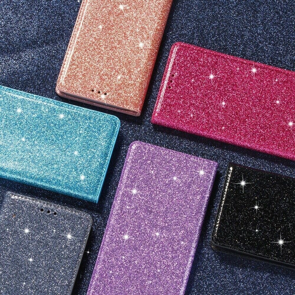 Generic Étui compatible avec Samsung Galaxy S20 FE (couleur : gris) étui portefeuille à rabat magnétique à paillettes en cuir avec porte-cartes