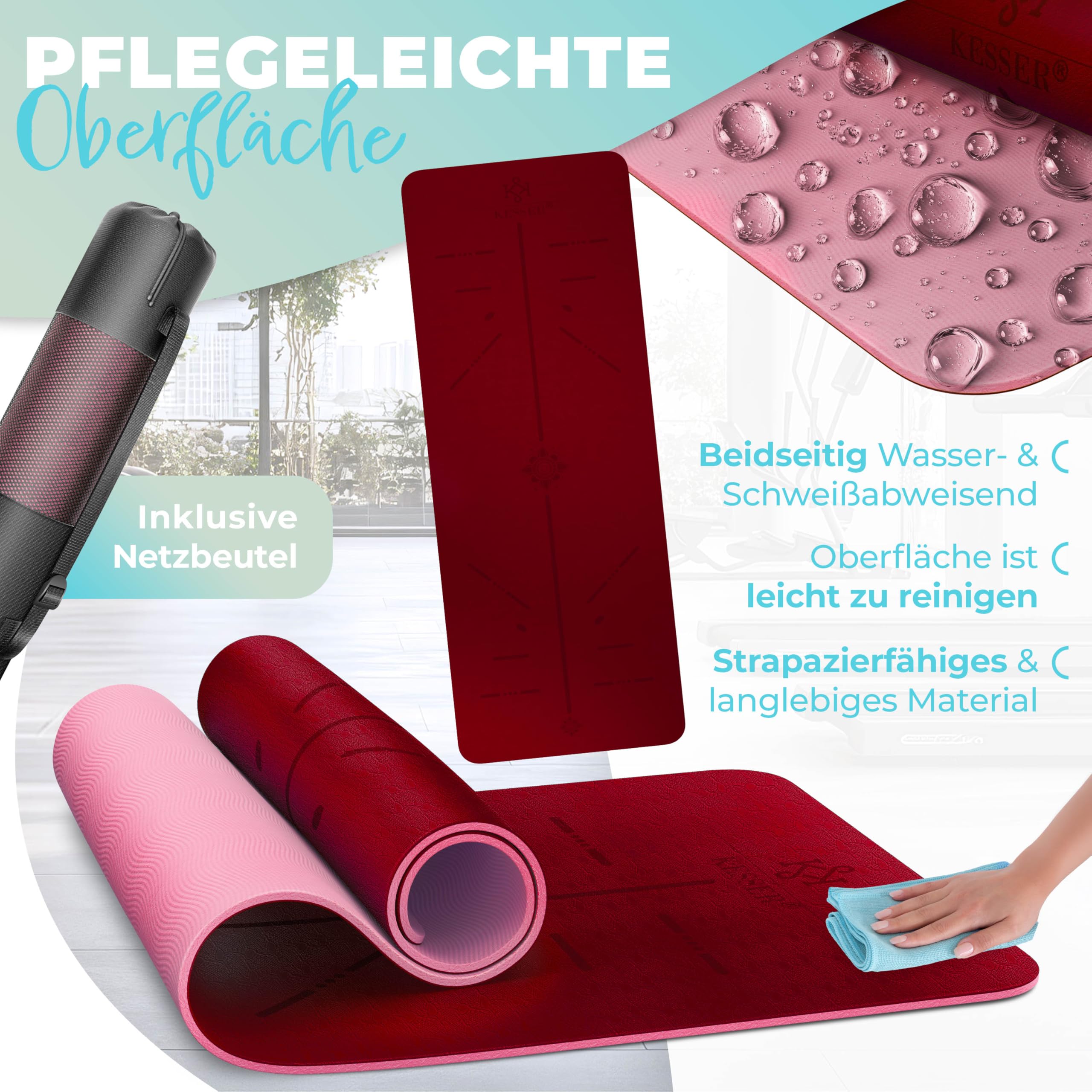 KESSER® Esterilla de gimnasia con correa de transporte, esterilla de yoga de TPE, acolchada y antideslizante, 183 x 61, esterilla de para deportes de fitness, Pilates y gimnasia