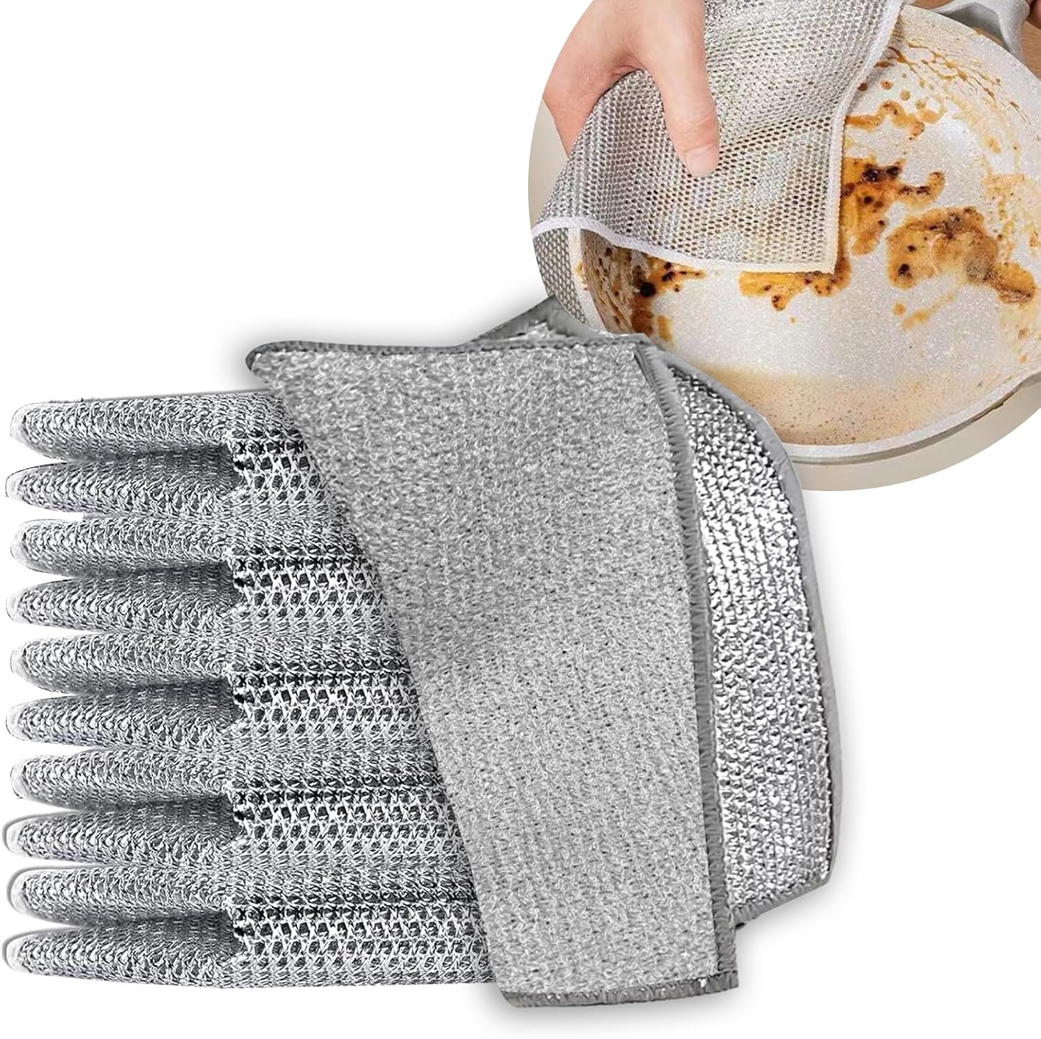 2024 New Multipurpose Non-Scratch Wire Dishcloths — 5-Pack Soft Wire Dishwashing Rags Safe for Non-Stick Cookware — Scrubs & Cleans for Dishes, Sinks, Counters, Stove Tops (Two-Sided, 5-Pack)