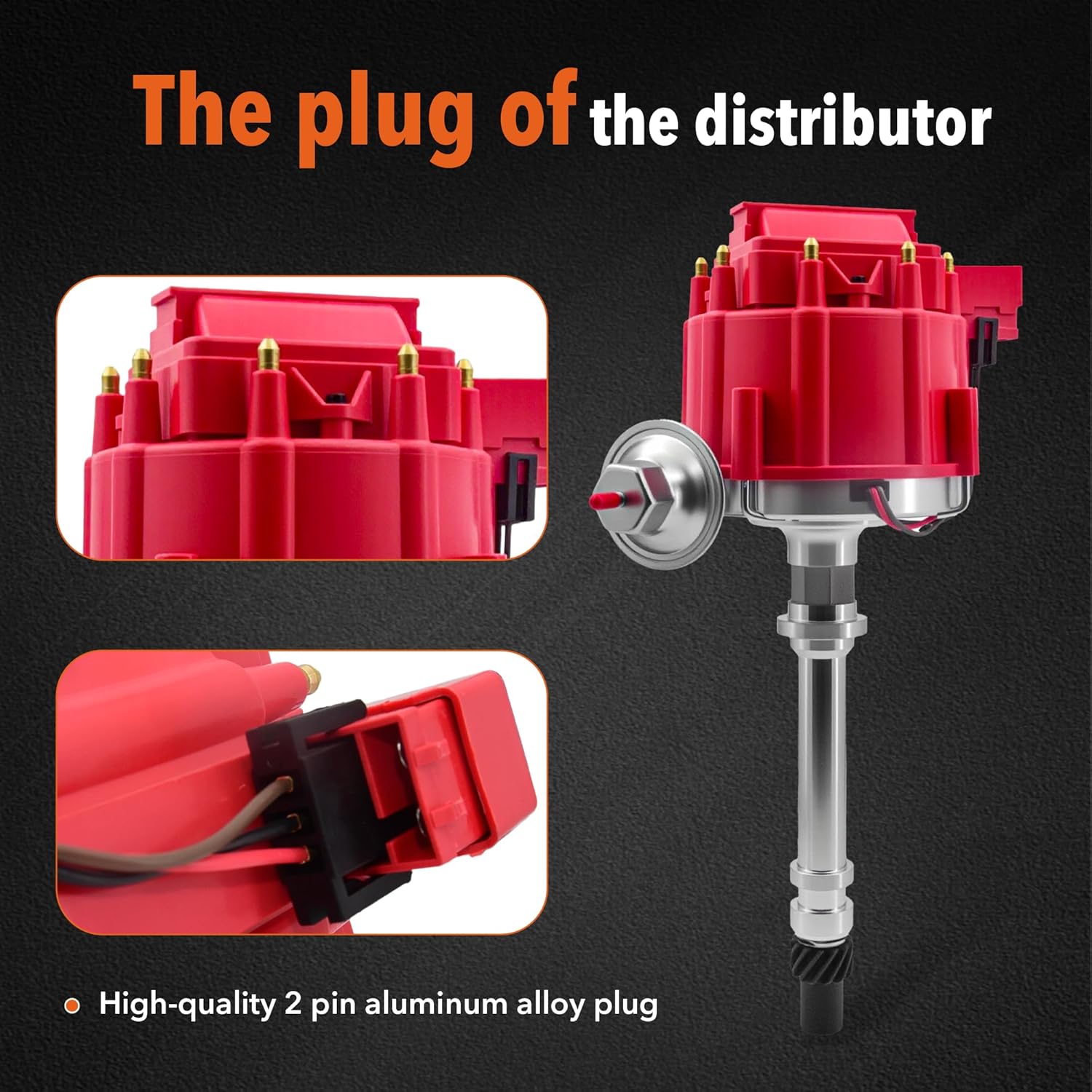 Performance HEI Ignition Distributor W/Spark Plug Wires 850001R 65K 7500RPM HEI Ignition Distributor Compatible for Chevy 283 302 307 327 350 396 400 402 427 454 SBC BBC V8