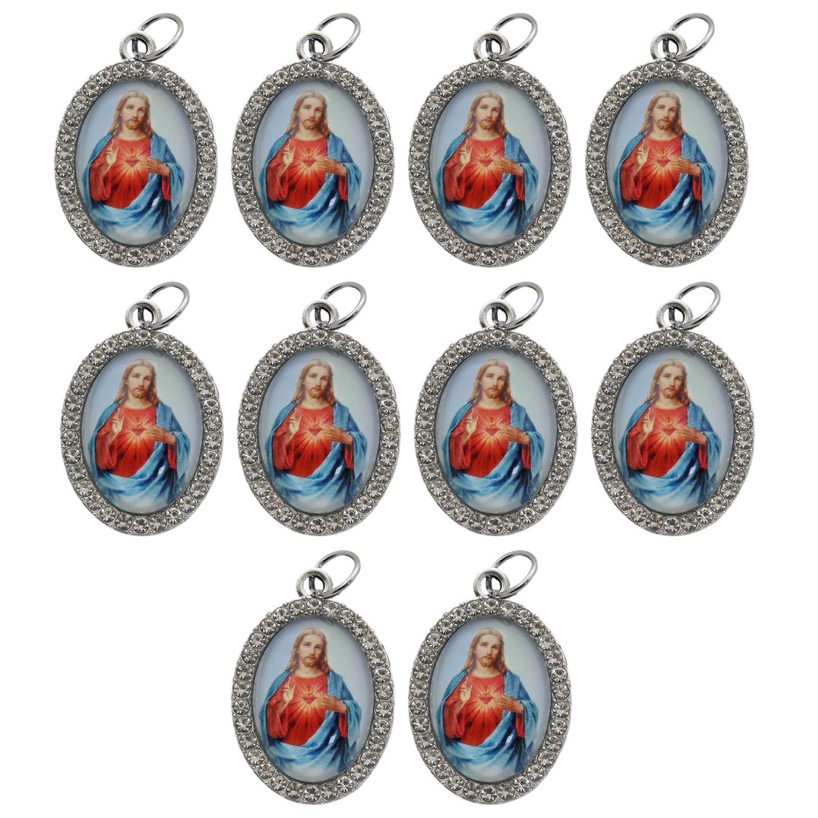 Elnwnnkc 10Pcs Metal Rhinestones Religious Figure Oval Pendant Charm for Necklaces Keychains Bracelets Jewelry Making Pendant Charm