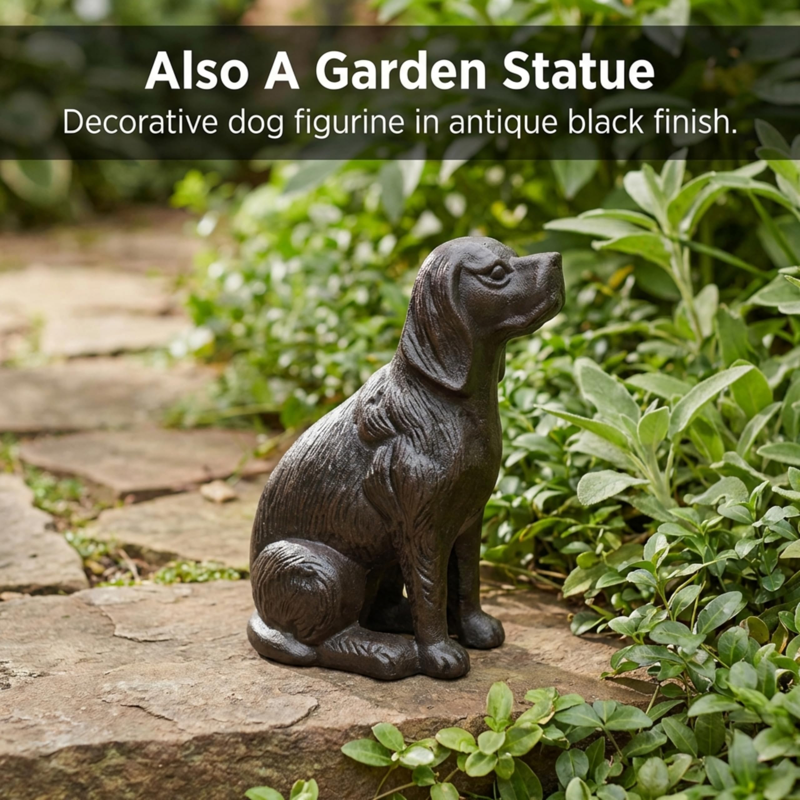 Lulu Decor, Fermaporta decorativo in ghisa, a forma di cane, fermaporta, scultura, statua di cane (nero, 6,4 kg)