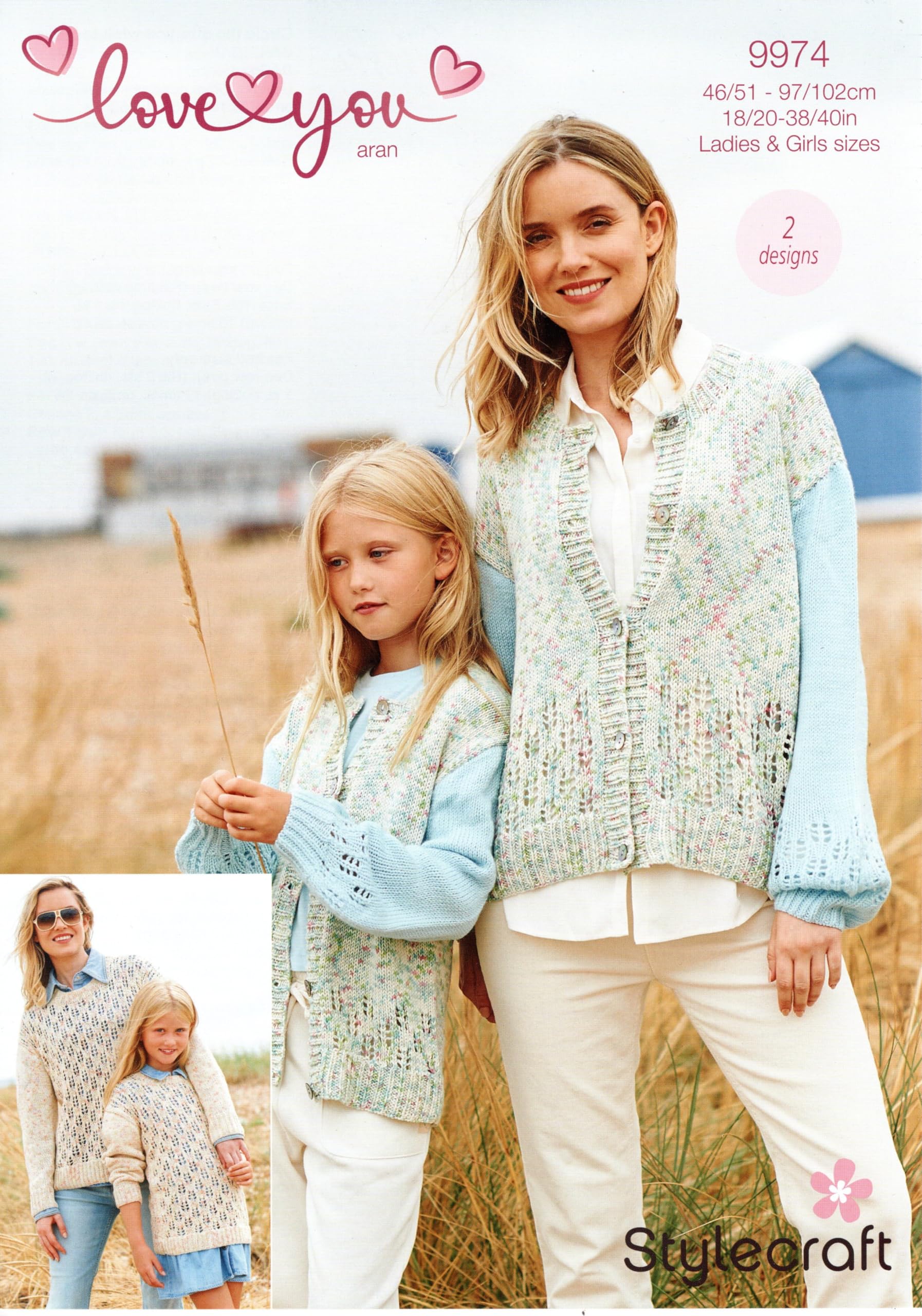 Stylecraft Love You Aran Pattern 9974 Sweater & Cardigan Ladies and Girls Sizes