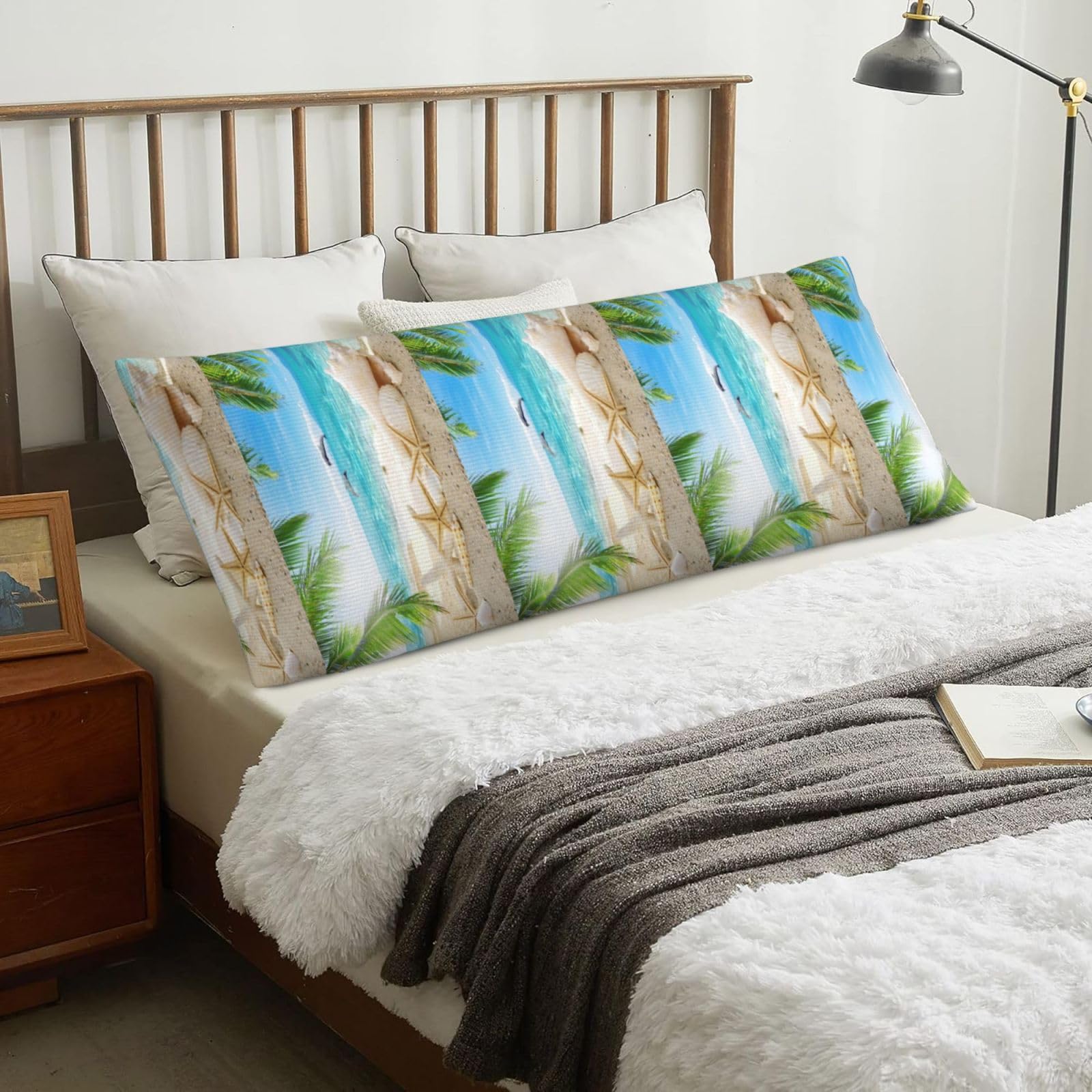 Starfish Beach Sea Palms Printed, Body Pillow Cover with Zipper,Long Body Pillowcase 20 x 60 in