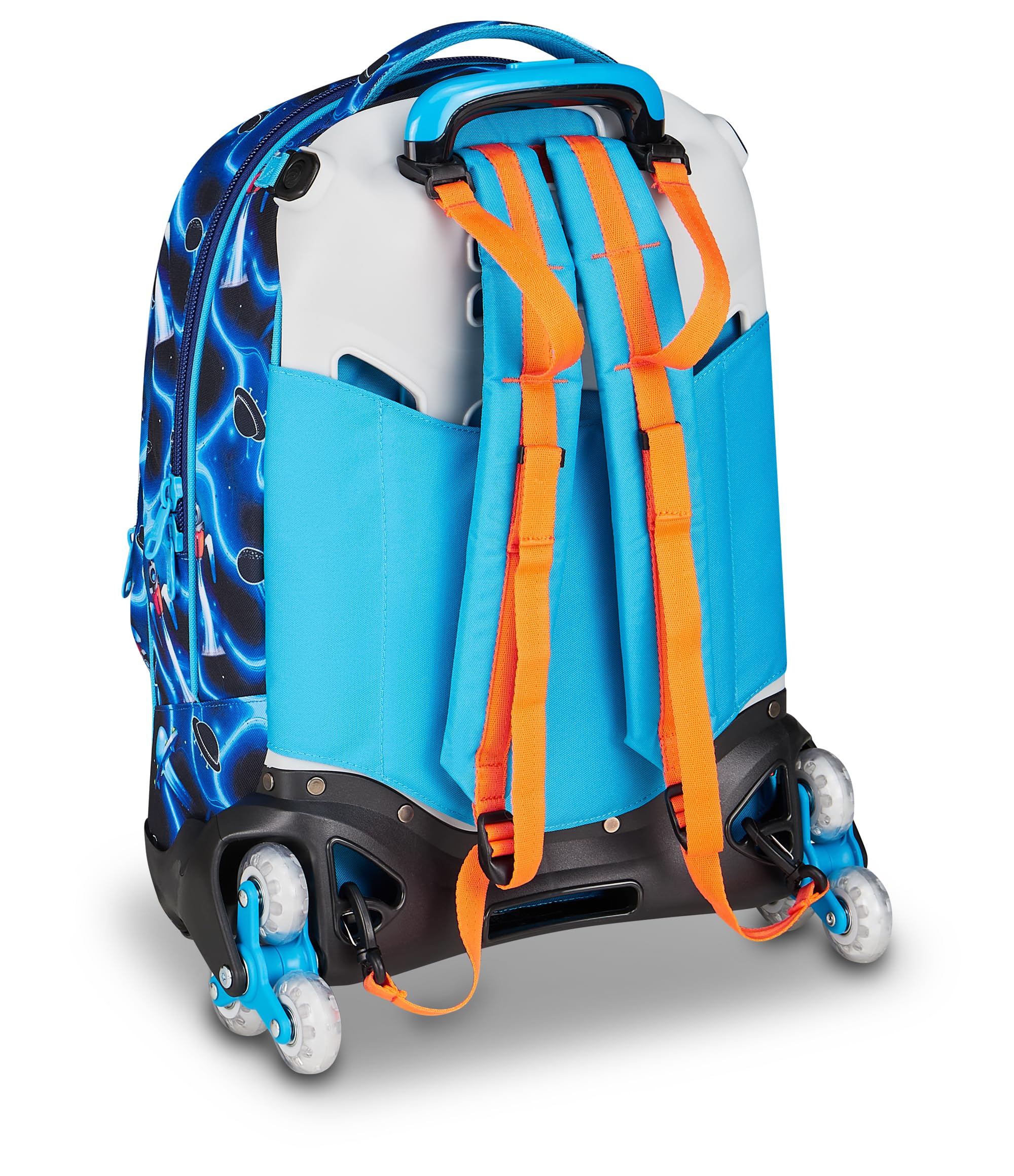 SJ GANG STYLE JAM GANG Trolley Scuola Jack 8 ruote SPACE LED BOY, Blu, 34 L, Scomponibile, Uso Zaino, Cross-over System, Spallacci a scomparsa, Tasca portaborraccia, Elementari e medie, Bambino