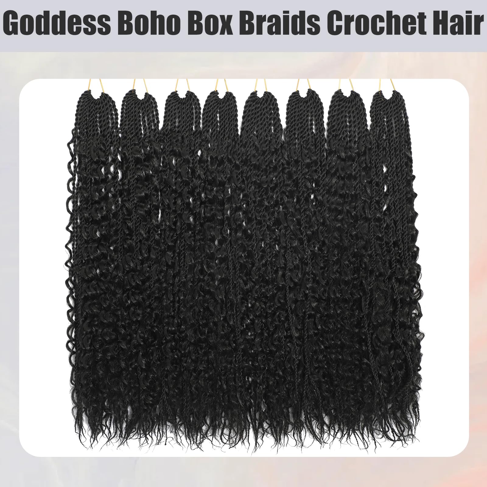 BLTYXT Goddess Boho Box Braids Crochet hair 18 Inch 8 Packs Pre Looped Water Wave Crochet Hair for Women Hair Extension (1B - Image 4