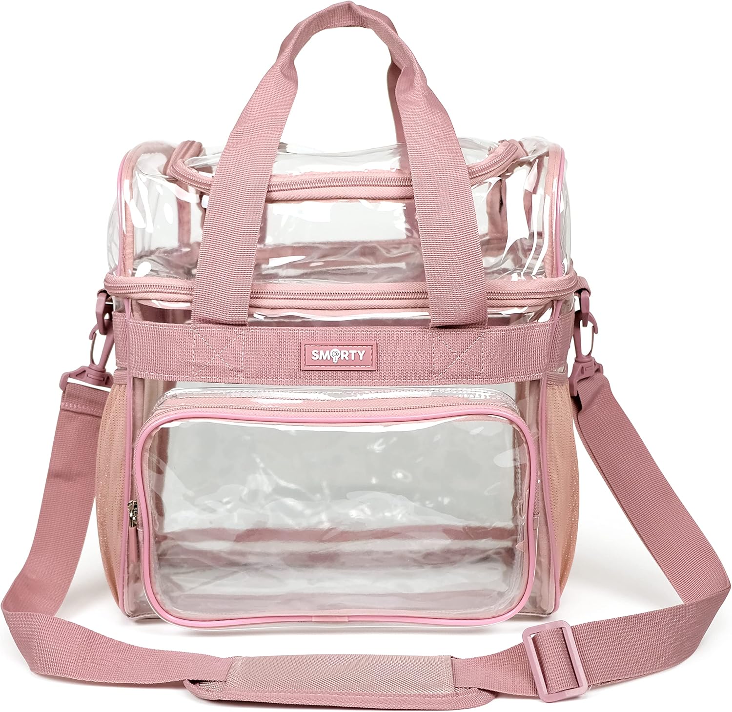 SMARTY Work Approved XL Heavy Duty Clear Lunch Box Tote Bag Durable Transparent Security Check Women Girls Travel Makeup Cosmetic Box Correctional Officers (Extra Large Ash Pink, 13 x 7 x 12)