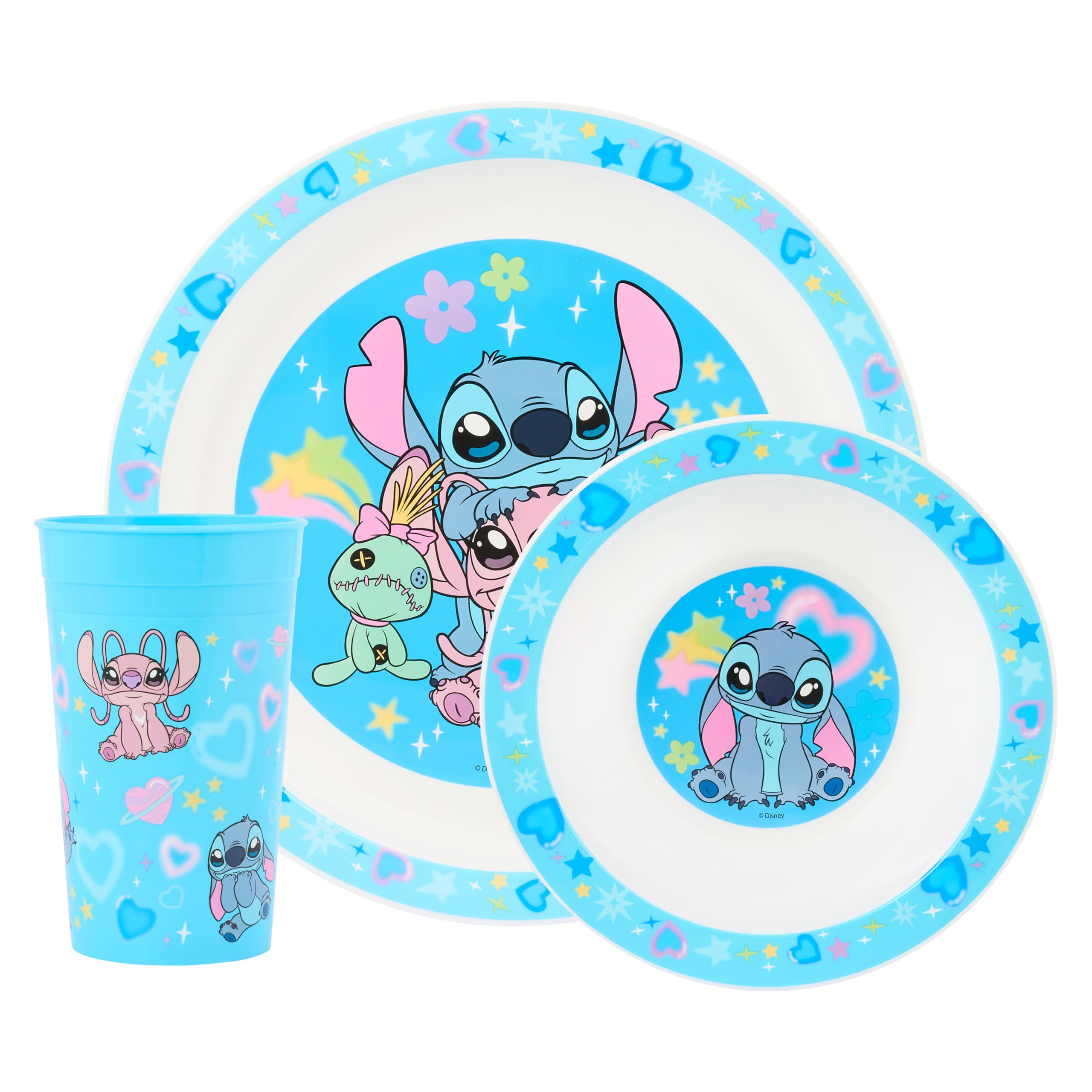 Stitch 3-Piece Polypropylene Children's Dinner Set – Plate, Bowl, and Tumbler Featuring Stitch, Lilo, and Scump – Microwave and Dishwasher Safe – Suitable for Ages 36+ Months