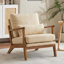 Bonnlo Armchair, Solid Wood Padding Accent Chair with Wide Armrests, Khaki | Occasional Reading Chair with Cushions and Lumbar Pillow, Comfy Armchairs for Living Room, Guest Room, Office