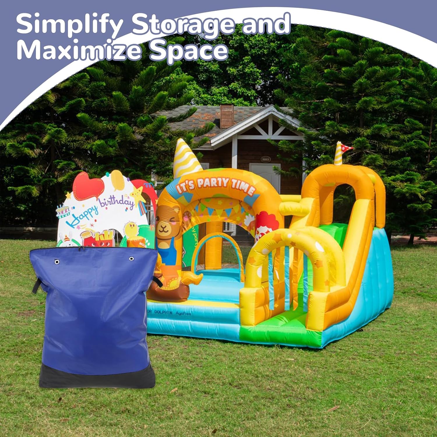 2 Pcs Inflatable Bounce House Storage Bags Extra Thick Heavy Duty Waterproof Storage Bag with Reinforced Drawstring for Jump Houses Bouncy Castles and Inflatable Items, Flat 39" x 47"