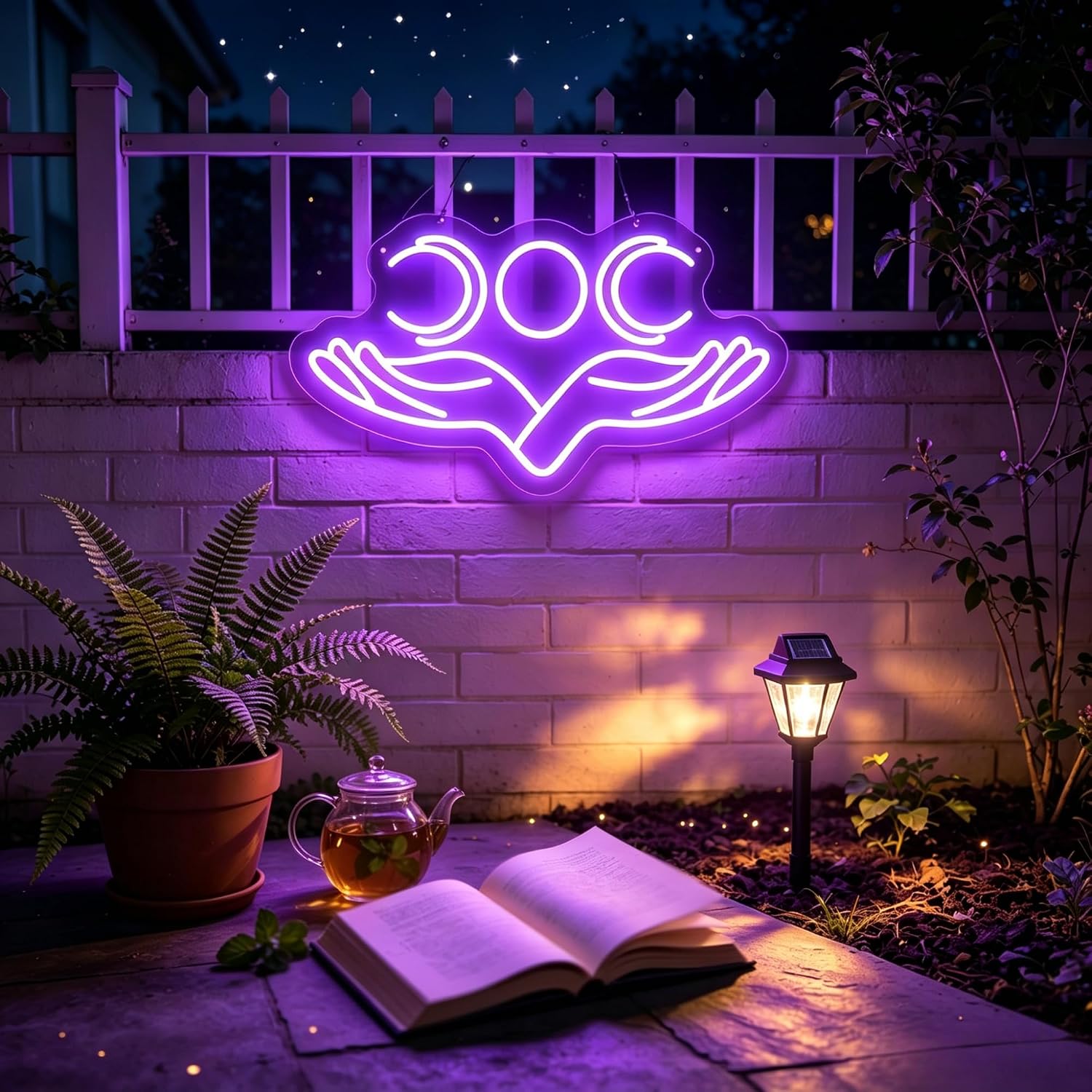 Hand to Moon Neon Sign Bohemian Lunar Indoor Wall Decor-18.9" x 9.9"-Purple - Image 4