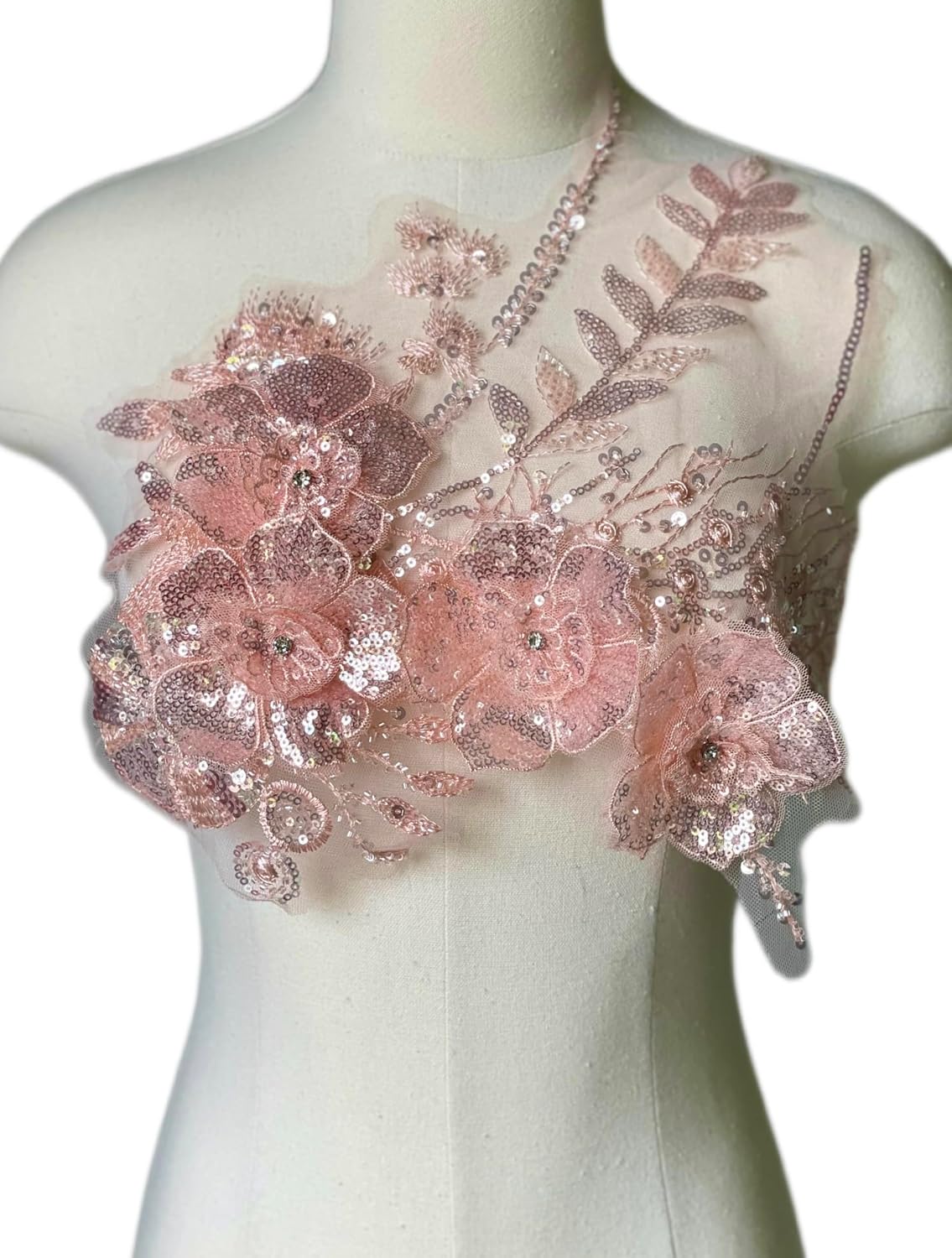 Pink Sequin Applique Patches, Handmade DIY Sew on 3D Flower Appliques for Clothing,Dresses, Dance Costumes, Bags, Home Decor (Pink-A)