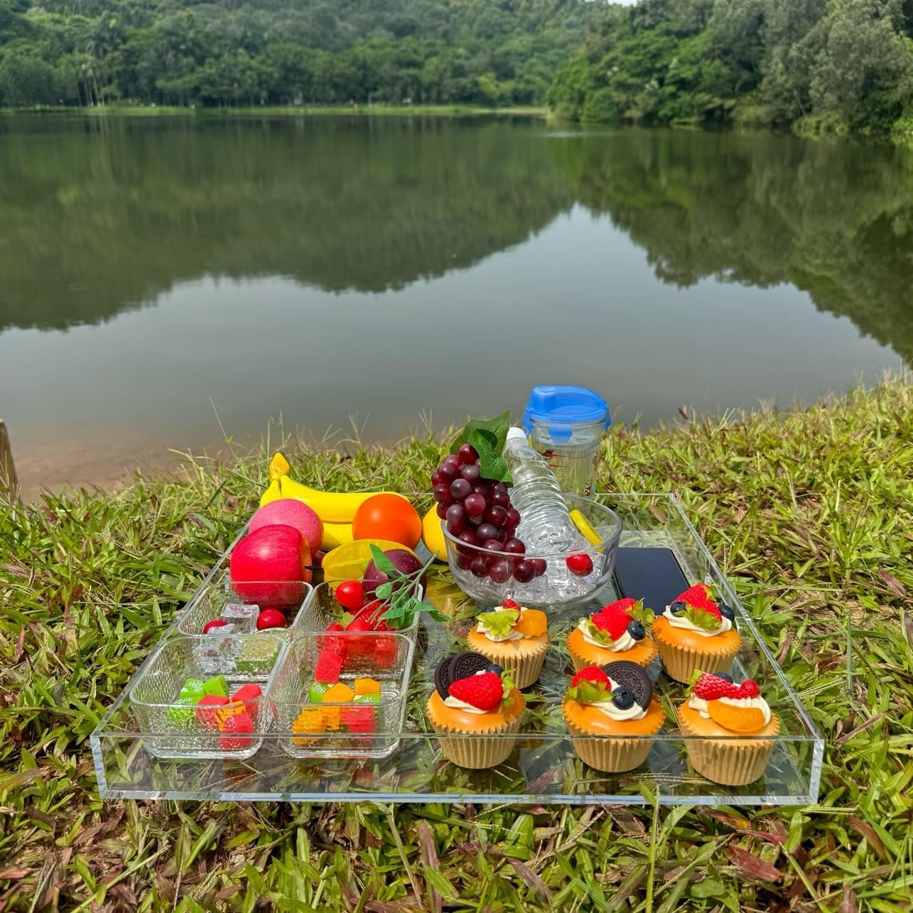 Clear Acrylic Ottoman Tray with Cutout Handles 20x20 Inch Over Sized Serving Tray, Organizer Rubber Boot Tray Decorative for Living Room Bedroom,Bathroom and Entryway Kitchen Tabletop - Image 4