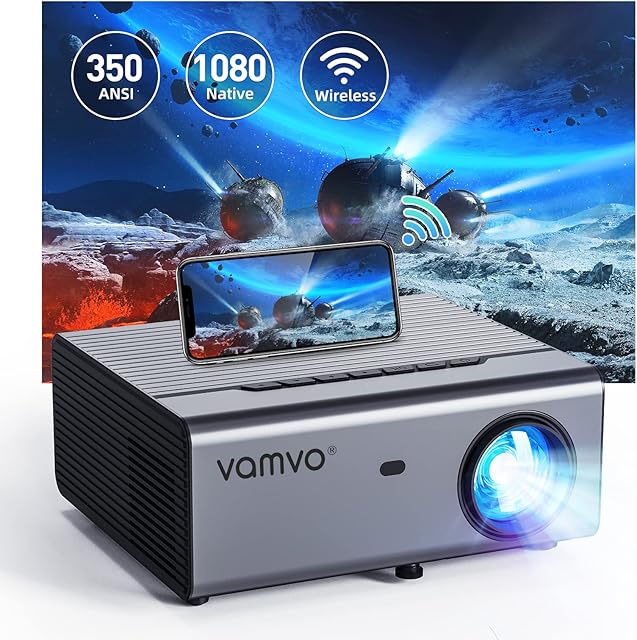 Vamvo Portable Projector, 2023 Improved Projector Native 1080P Full HD Outdoor Film Projector, Home Cinema Video Projector, Compatible with iOS/Android/XBox/PS4/PS5/TV Stick/HDMI/USB
