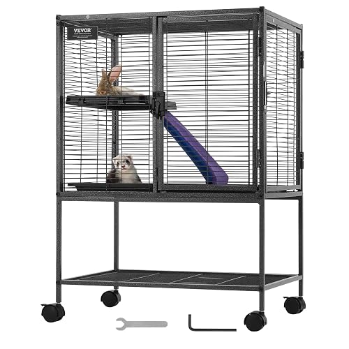 VEVOR Jaula para Hurones de Metal con Ruedas 865 mm Jaula para Animales Pequeños de 2 Niveles con Rampa…