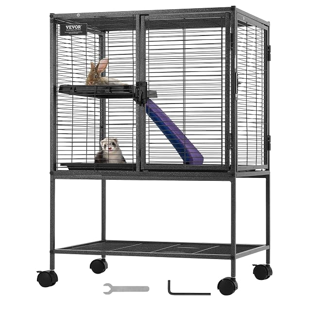 VEVOR Jaula para Hurones de Metal con Ruedas 865 mm Jaula para Animales Pequeños de 2 Niveles con Rampa…