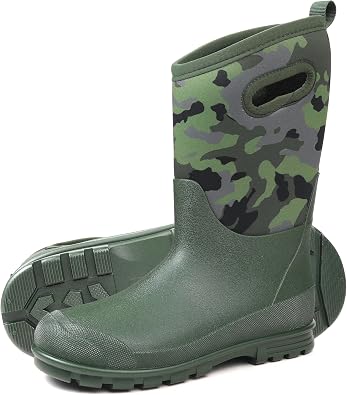 All Weather Kids Rubber Rain Boots for Boys and Girls ,Waterproof Insulated Neoprene Mud Boots,Winter Snow Boots with Handles