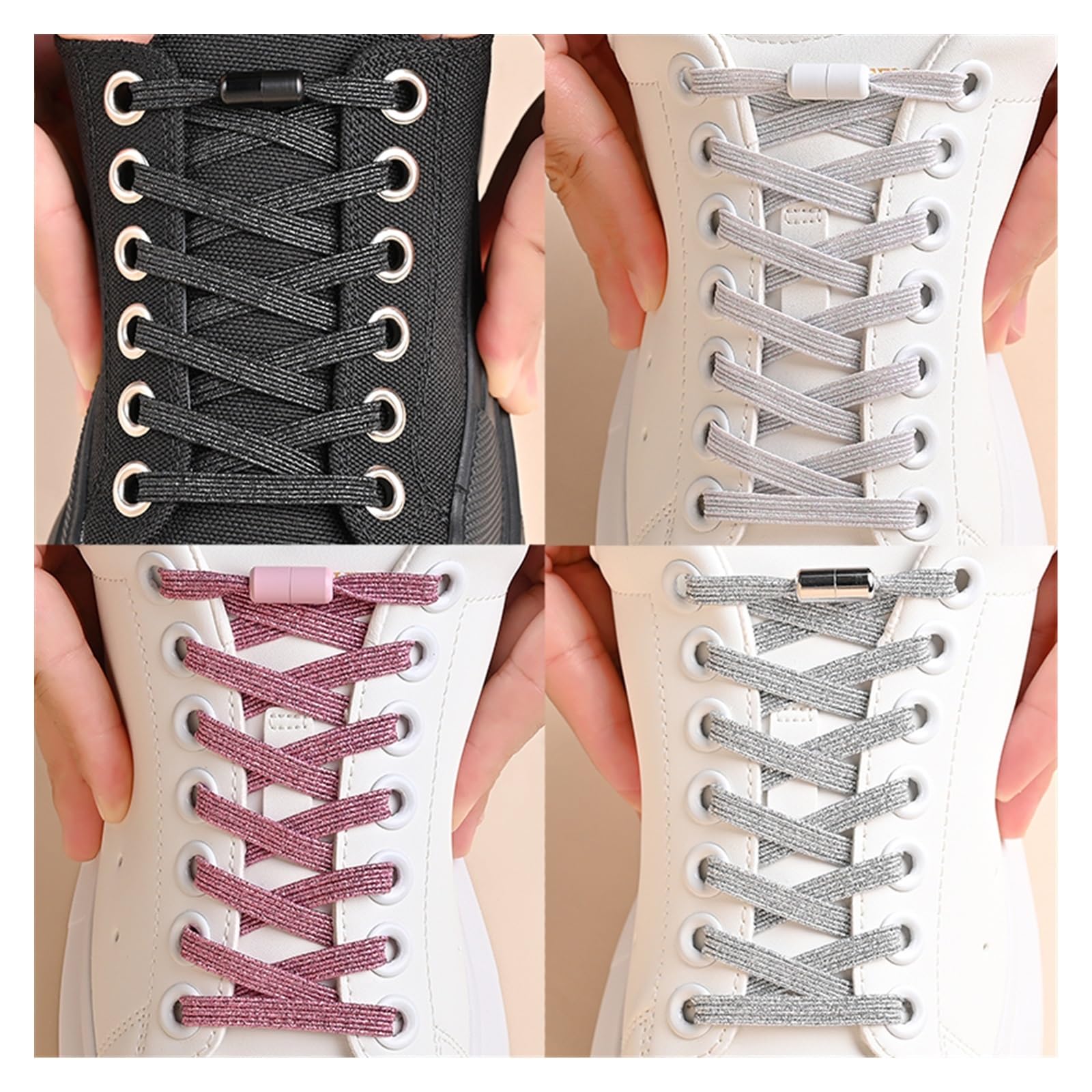HEAGER Schuhe, Flexible Schuhe, Schnürsenkel ohne Binden, Bunte Schnalle, Schnürsenkel, Perlen, hell, bunt, ohne Binden, elastische Schnürsenkel, Sneaker, Kinder, Erwachsene(Roze)