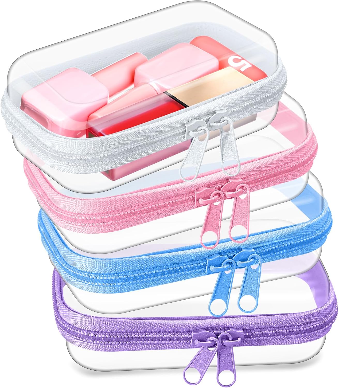 Hoolerry 4 Pcs Hard Clear Zipper Case Transparent Cases for Snacks Makeup Bag Plastic Storage Box Containers for Building Blocks, Puzzles, Cosmetics(Multicolor,5 x 3 x 2 in) Multicolor 5 x 3 x 2 in