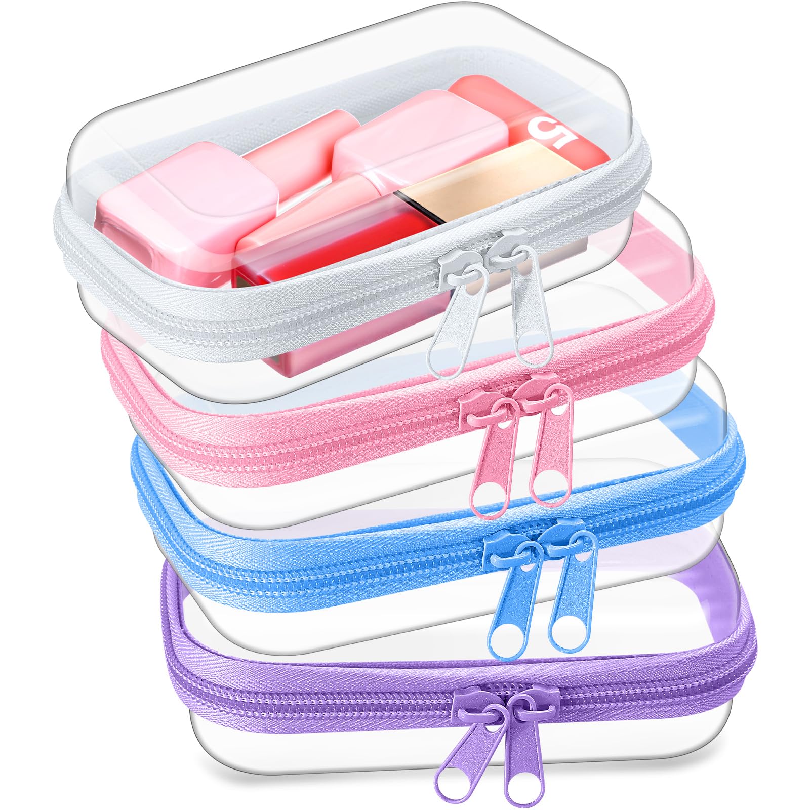 Hoolerry 4 Pcs Hard Clear Zipper Case, Clear, 5 x 3 x 2 in, Soft