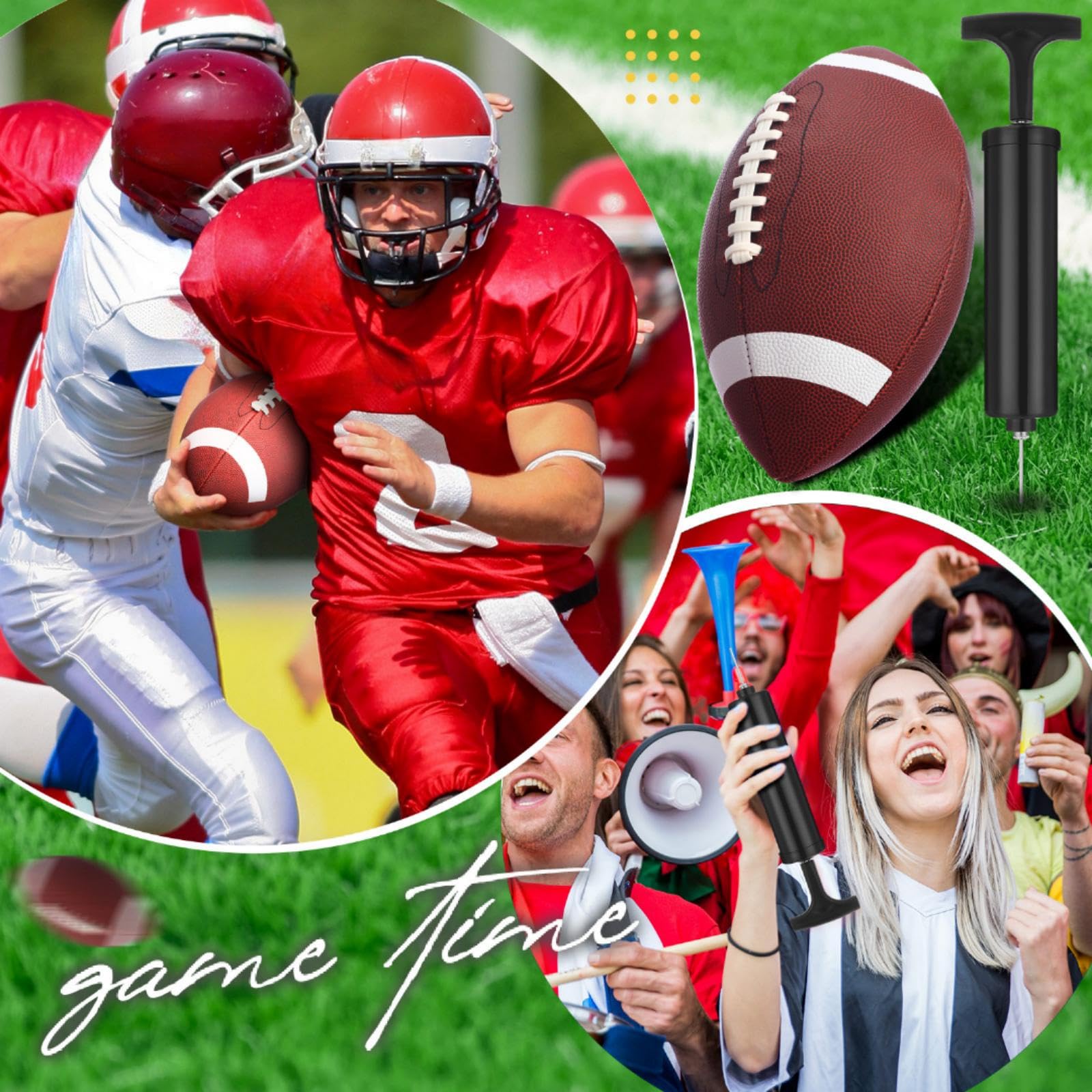 RoundFunny 6 balones de fútbol para jóvenes con 6 bombas de cuero compuesto para niños, jóvenes, adultos, equipo universitario, entrenamiento de escuela secundaria, práctica en interiores y exteriores