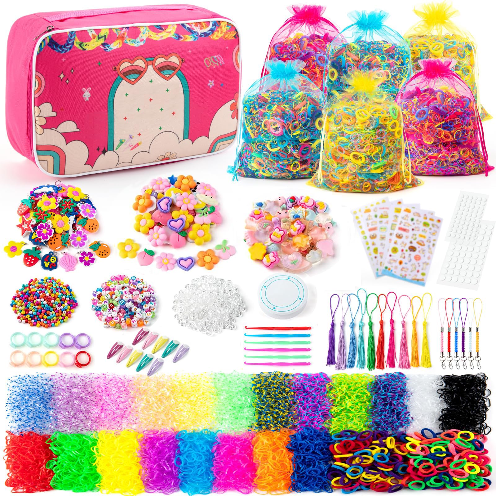 Kit De 18000+ Gomas Elásticas De 20 Colores Para Pulseras DIY - Set Completo Con Ganchos Y Abalorios Para Niños Y Principiantes