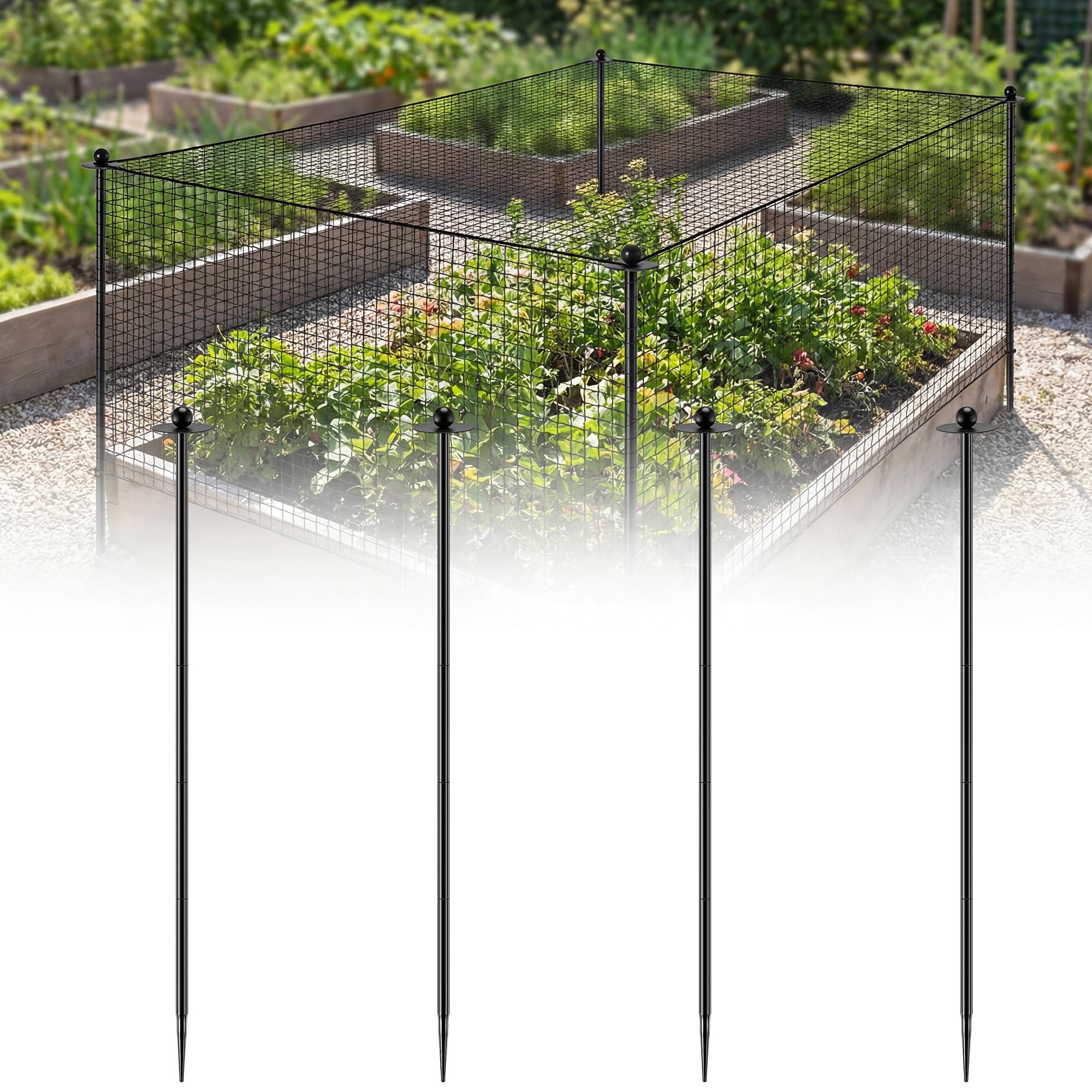 Photo 1 of Garden Stakes for Netting, Heavy Duty Metal Garden Poles for Netting Support, Black Powder Coated Steel Frame for Fencing, Plant & Crop Protection(4 Pack,5.4 ft)