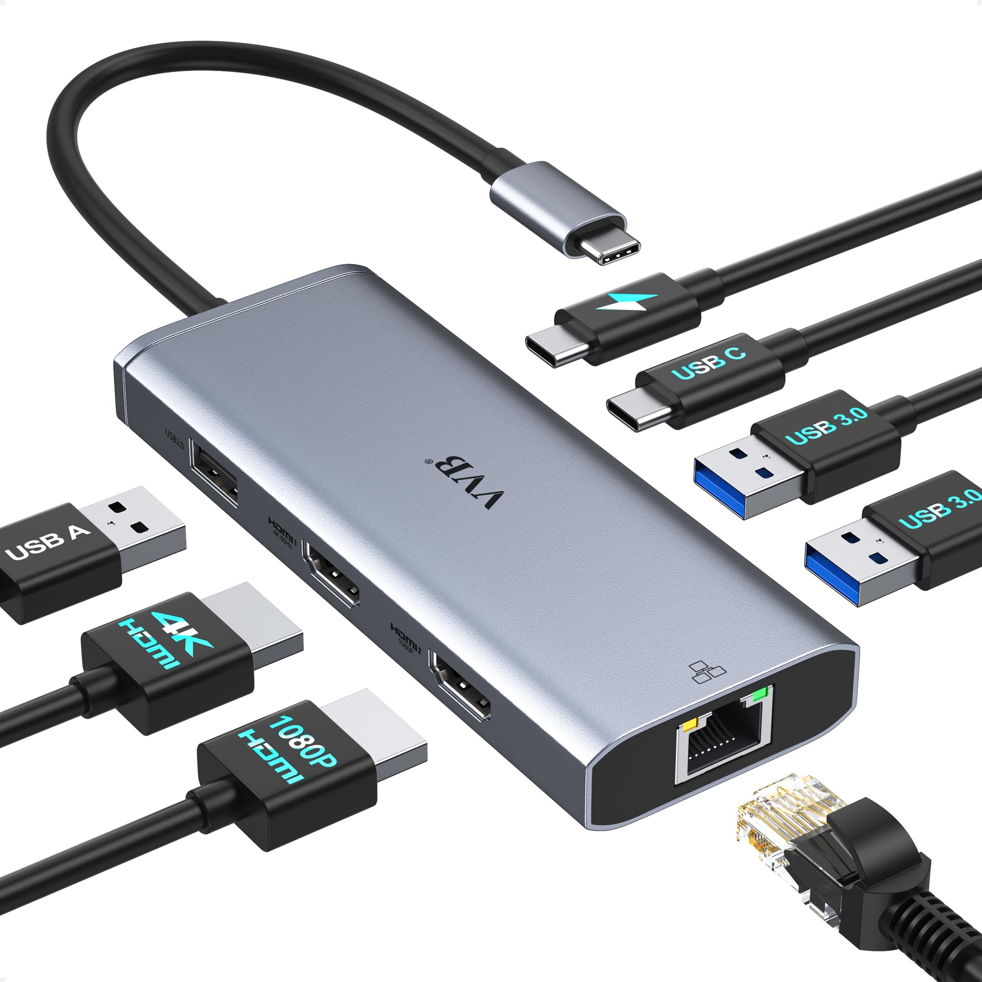 Dây Sạc Type-C CellphoneS Station D'Accueil USB C 13-en-1 - Dual HDMI, DisplayPort, Charge 100W Ugreen CM478