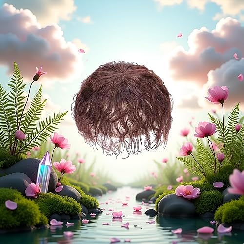 Piezas de peluca marrón para la parte superior de la cabeza, repuesto de la parte superior del cabello rizado, postizo esponjoso, sin costuras, con