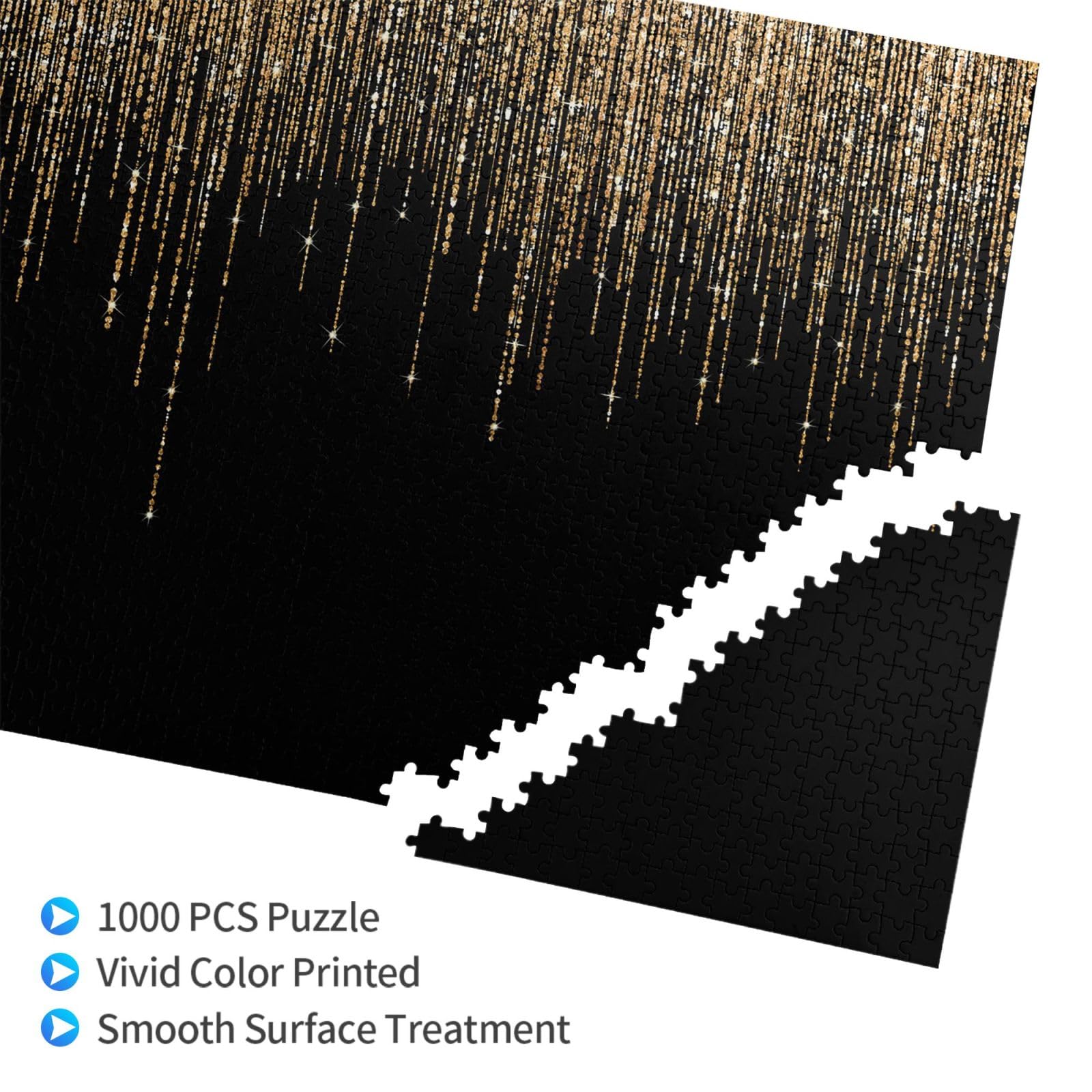 Gioco di puzzle per adulti, puzzle impegnativi, puzzle da 1000 pezzi, nero oro scintillante con frange glitterate