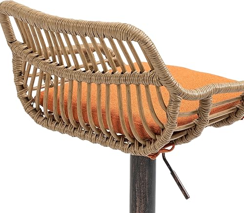 Miniatura 7 de Juego de 2 taburetes de bar giratorios de altura de mostrador, silla de bar retro de ratán de polietileno, taburetes de bar tapizados con reposapiés