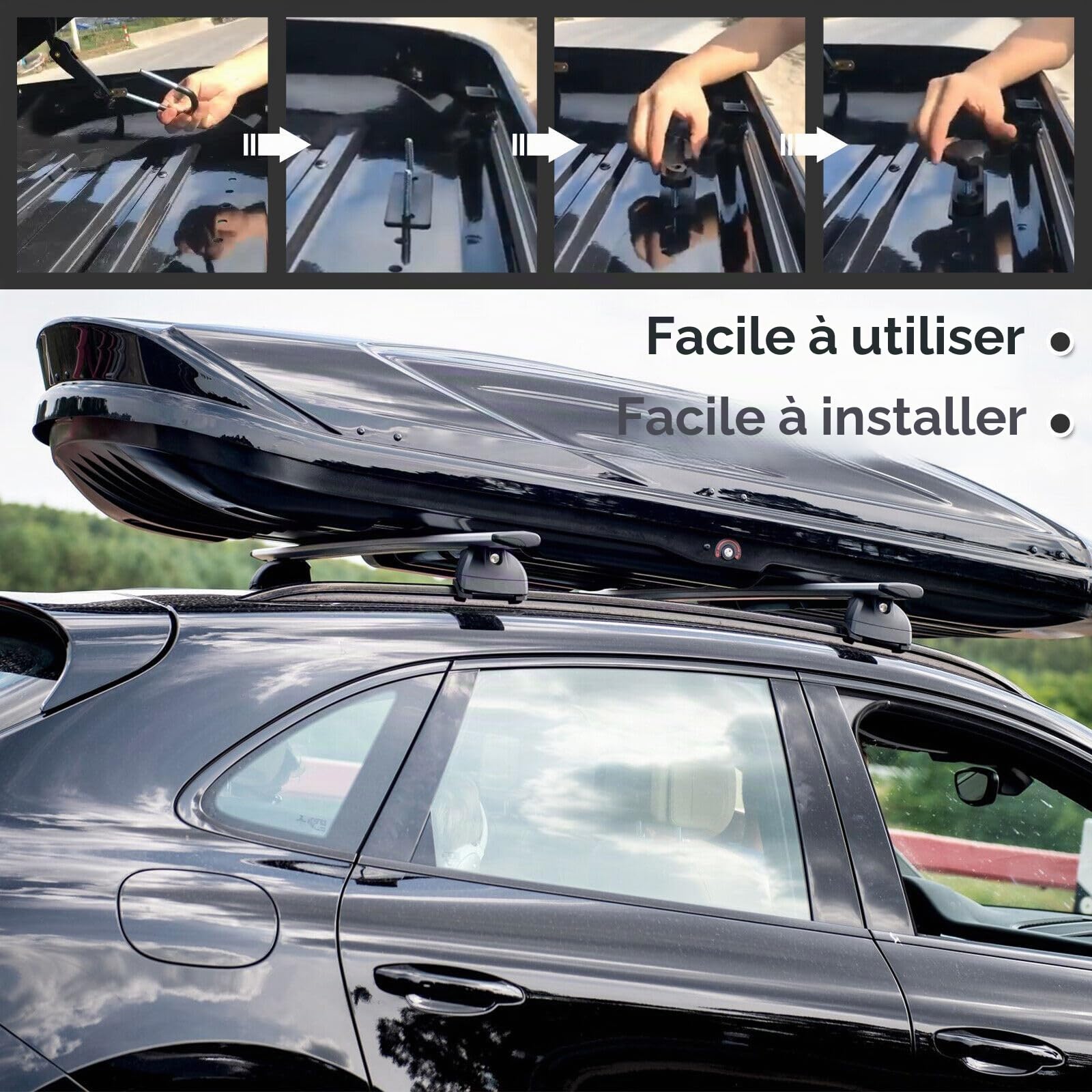 Fixation Coffre De Toit Universelle: WIYETY 4 Pièces Fixations Universelle pour Coffre de Toit, Accessoires pour Coffres De Toit avec 8 Écrous de Blocage et 2 Bandages et Autocollants à Points Ronds