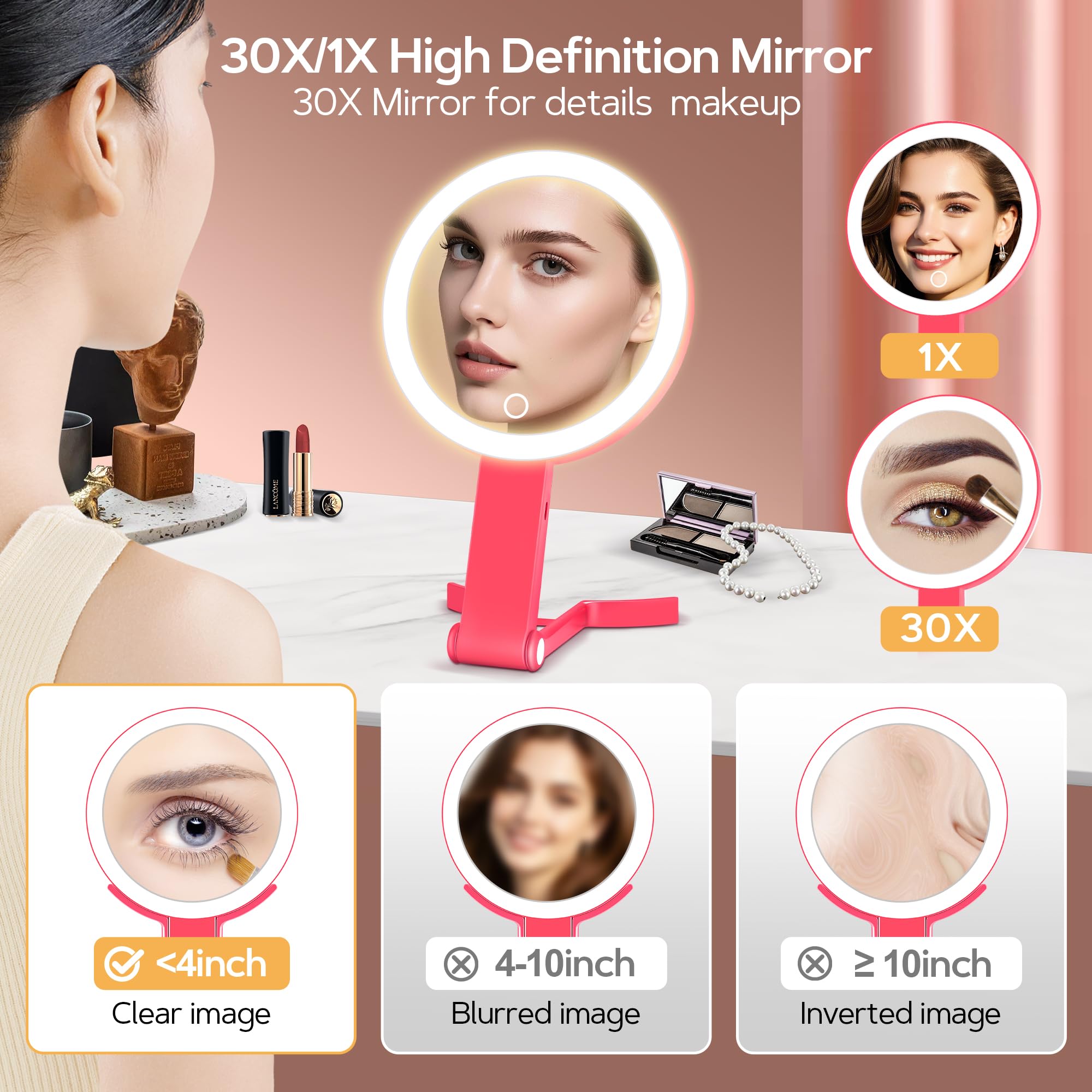 MIYADIVA Miroir grossissant x30 avec poignée, Maquillage de Voyage
