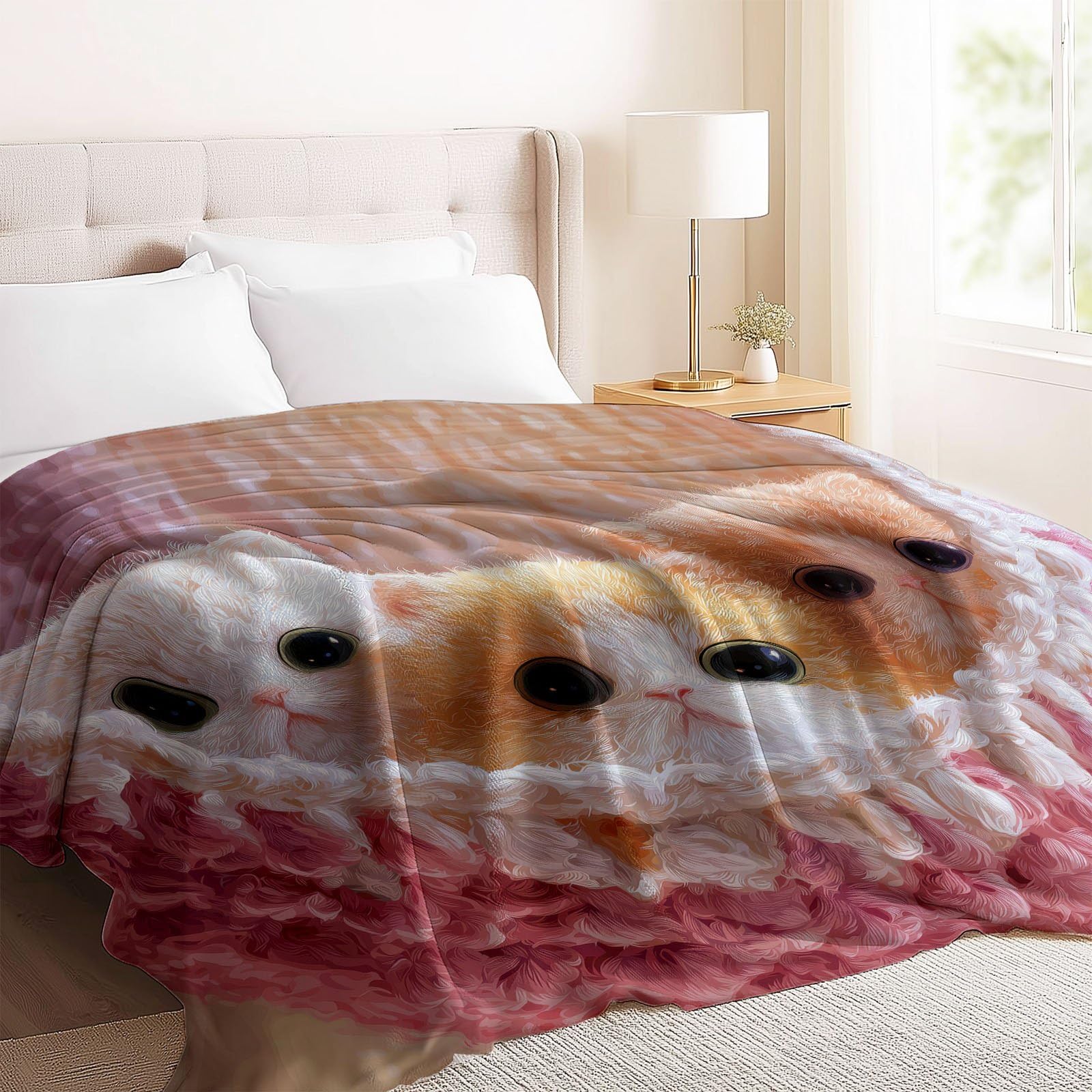 Uroczy rustykalny koc polarowy 200 x 220 cm, miękki, ciepły, na kanapę, sofę, łóżko, fotele, piknik, koty, wiklinowe, przytulny, puszysty i lekki, różowy