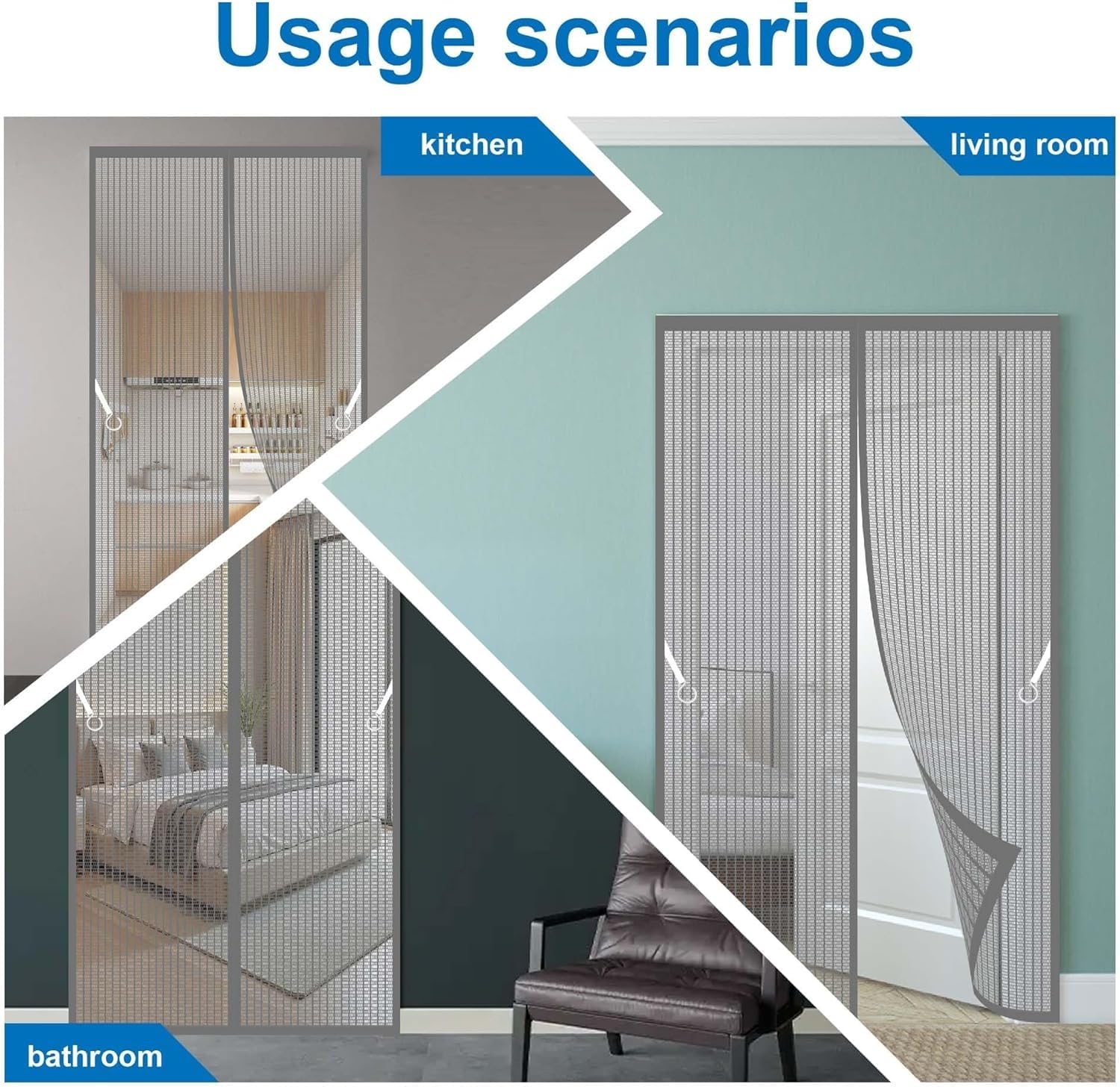 Magnes Na Drzwi Z Moskitierą 90x210cm Zasłona Przeciw Owadom | 10x Mocniejsza Niż Normalnie – Bez Konieczności Wiercenia Kurtyny Do Balkonowych, Salonowych, Przesuwnych(Gray,160x220cm)