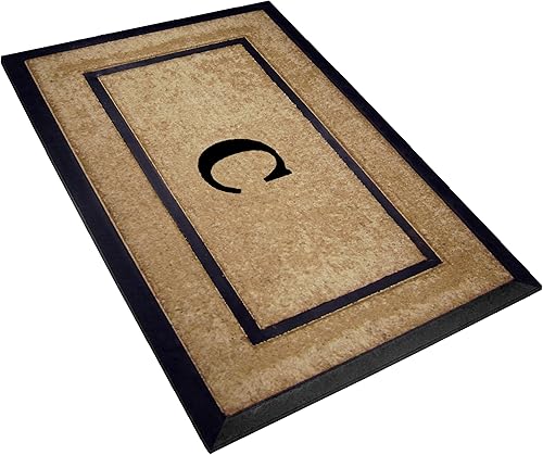 Miniatura 2 de Nedia Home Marco de una sola imagen negro con borde de goma de coco Dirt Buster Mat, 22 x 36 pulgadas, monograma C