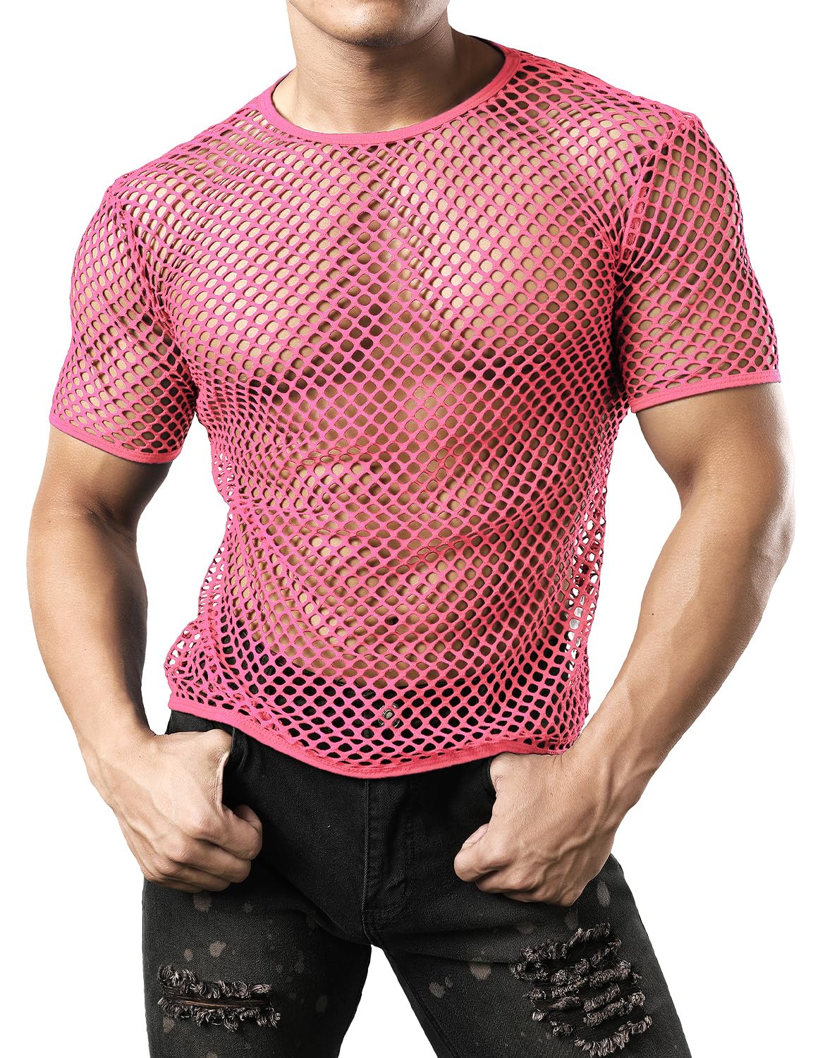 Men's Mesh Fishnet Fitted Short Sleeve Muscle Top