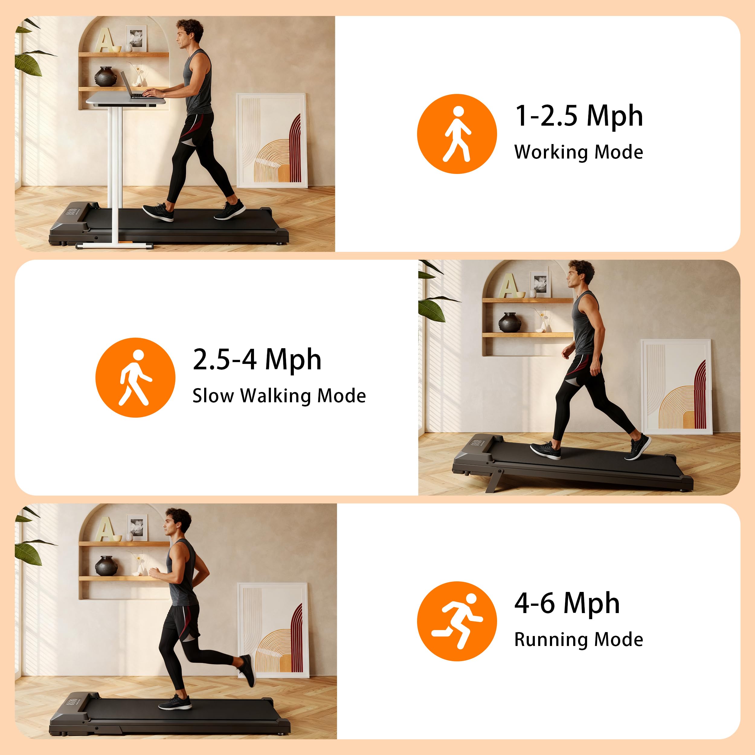 Cinta de Correr, Walking Pad 2 en 1 Debajo del Escritorio, Bajo Ruido,Peso Soportado de 110 kg, Cinta de Andar Ritmo de 1 a 6 km/h, Control Remoto y Pantalla LED. (No Hay Vallas) | Luz RGB, audio inalámbrico Bluetooth y conexión por aplicación, máximo de