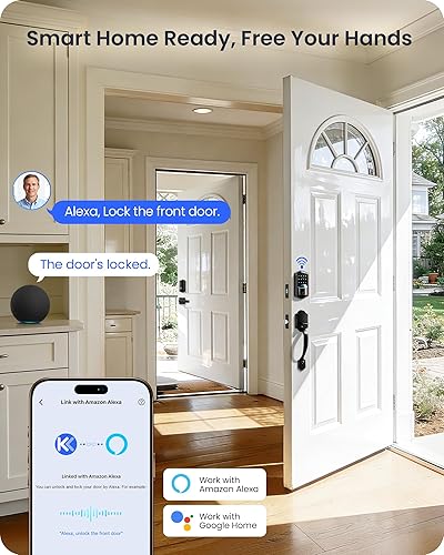 Miniatura 5 de Veise VE027-H - Cerradura inteligente de huella digital Wi-Fi integrada con manija, control remoto de aplicación y control de voz, juego de Matte
