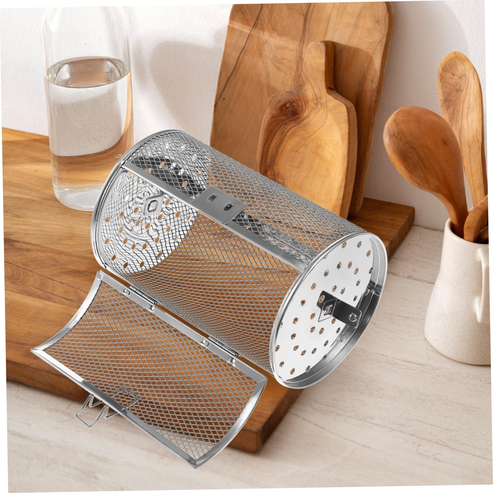 Cestello Gabbia per Polli allo Spiedo in Acciaio Inox 140x250 Mm Rotazione 360° e Porta Mobile per Forno e Friggitrice ad Aria, Accessorio Cucina Versatile per Arrosti e Frutta